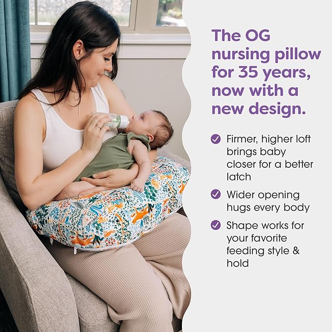 Boppy Nursing Pillow, Colorful Forest Animals, Larger, More Supportive Pillow for Breastfeeding and Bottle Feeding; Firmer Fill, Higher Lift, Larger Area Than Original Nursing Pillow; JPMA Certified