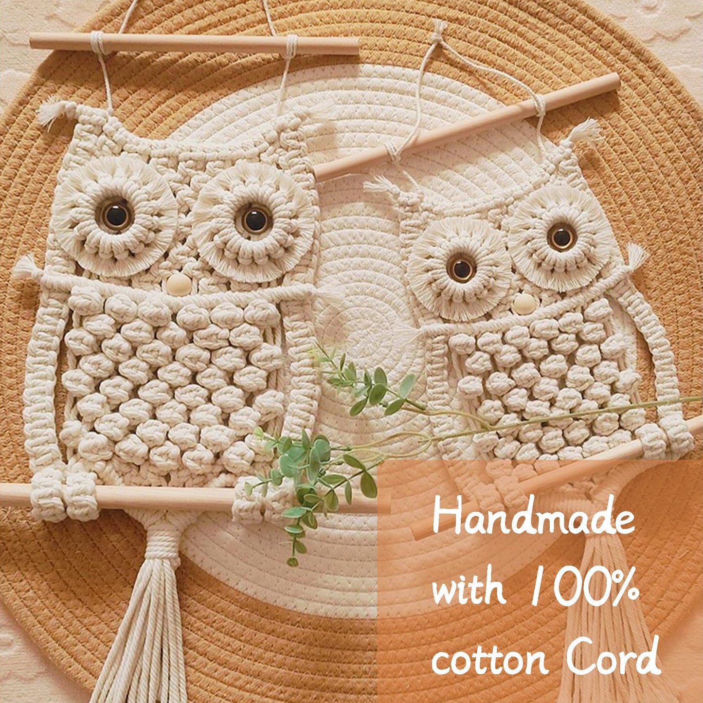 Cilkus Owl Macrame Wall Hanging – Handmade Boho Macrame Wall Decor, Macrame Wall Art Tapestry, Boho Wall Hanging Owl Decor for Bedroom, Living Room, Nursery – Beige (Beige-Large)