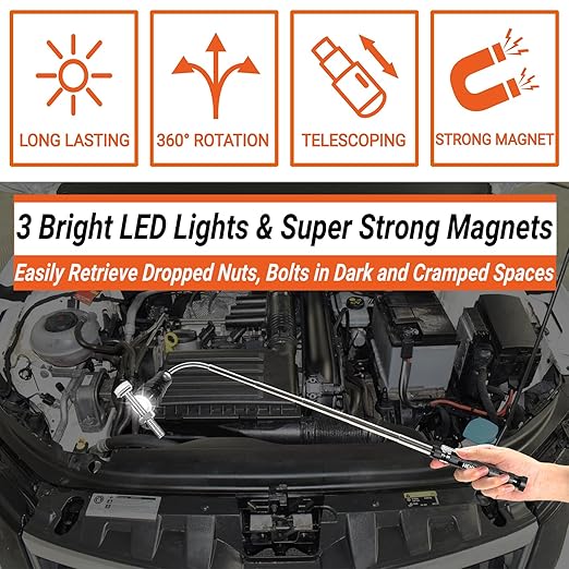 Mens Valentines Day Gifts for Him Telescoping Magnetic Pickup Tool Set - Inspection Mirror, Birthday Gifts for Men Dad Boyfriend Husband Mens Gifts Ideas 2-Pack