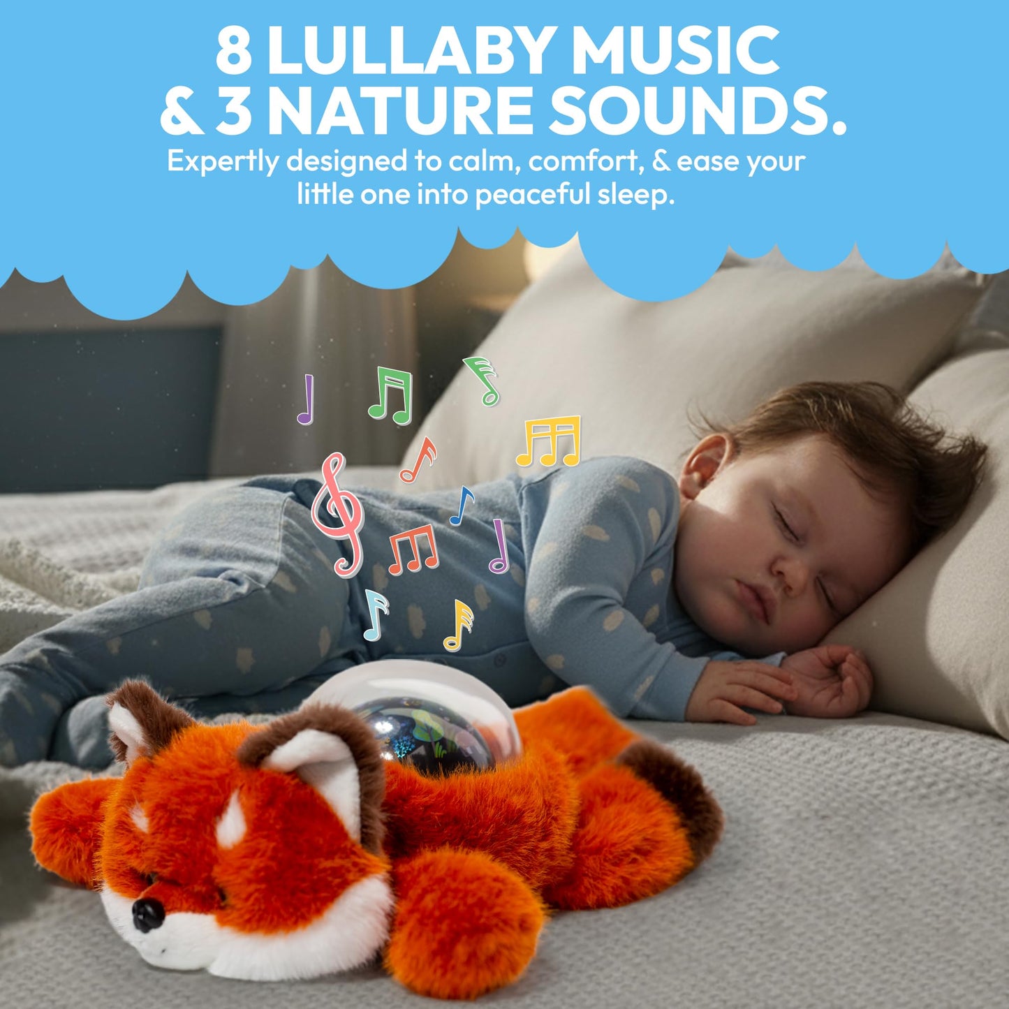 Sound Sleepers Fox – Stuffed Animal Night Light & Baby Night Light Projector with Soothing Music | Plush Toddler Night Light Projector, Sound Machine & Nursery Star Projector