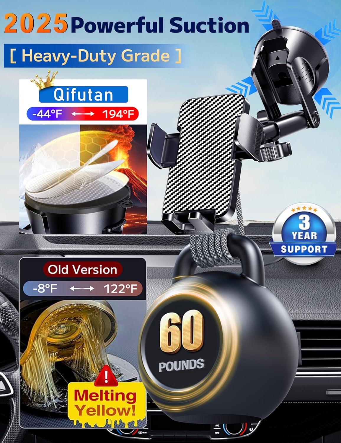 Qifutan Dash Mounted Holders Phone Holders for Your Car Phone Mount for Car Windshield Dashboard Air Vent Universal Hands Free Automobile Cell Phone Holder Fit for iPhone Smartphone