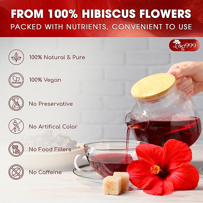 TOG999, Premium Hibiscus Flowers 16oz | Dried Petals | Naturally Caffeine-Free Herbal Tea | Vibrant Color & Tart Floral Flavor | Non-GMO, Gluten-Free, Vegan | Perfect for Tea, Beverages, and Crafts