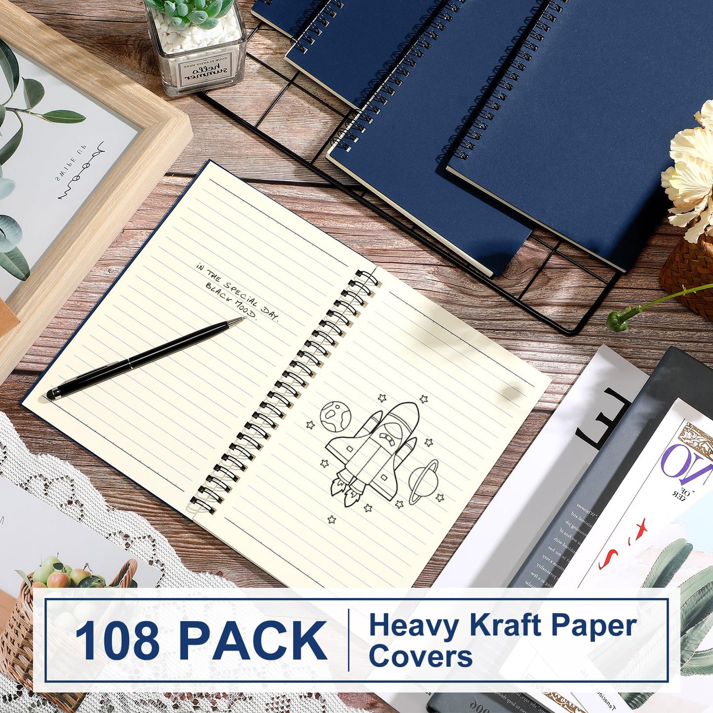 Yahenda 108 Pcs Spiral Notebook Bulk A5 Journal Lined 8.3'' x 5.5'' Writing Composition Paper Small Notepad Subject Notebook for Students Office Business Back to School Supplies (Deep Blue)