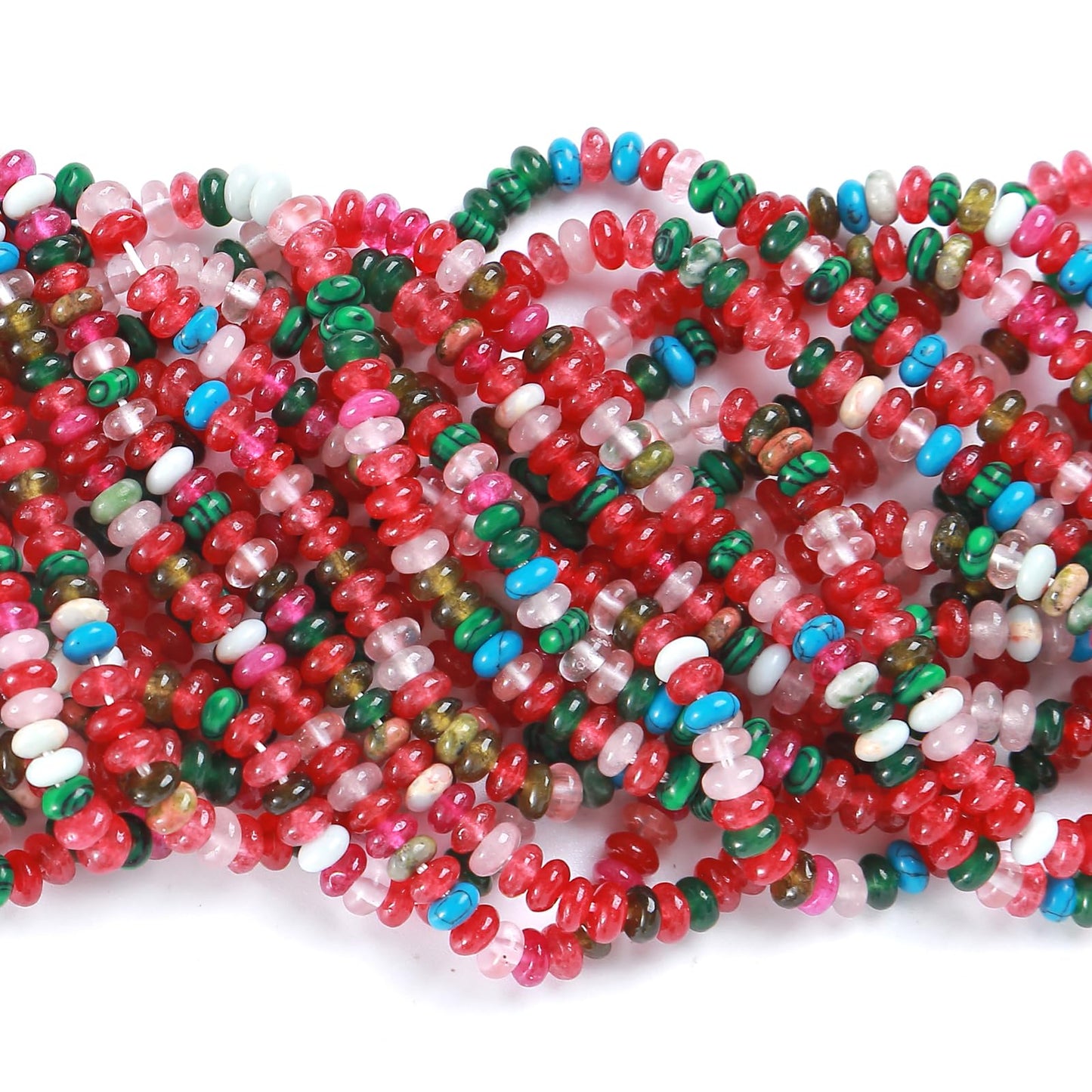 150PCS 2x4mm Natural Mixed Color Red Jades Stone Rondelle Beads Abacus Disk Stone Beads Round Loose Spacer Gemstone for DIY Bracelet Necklace Jewelry Making