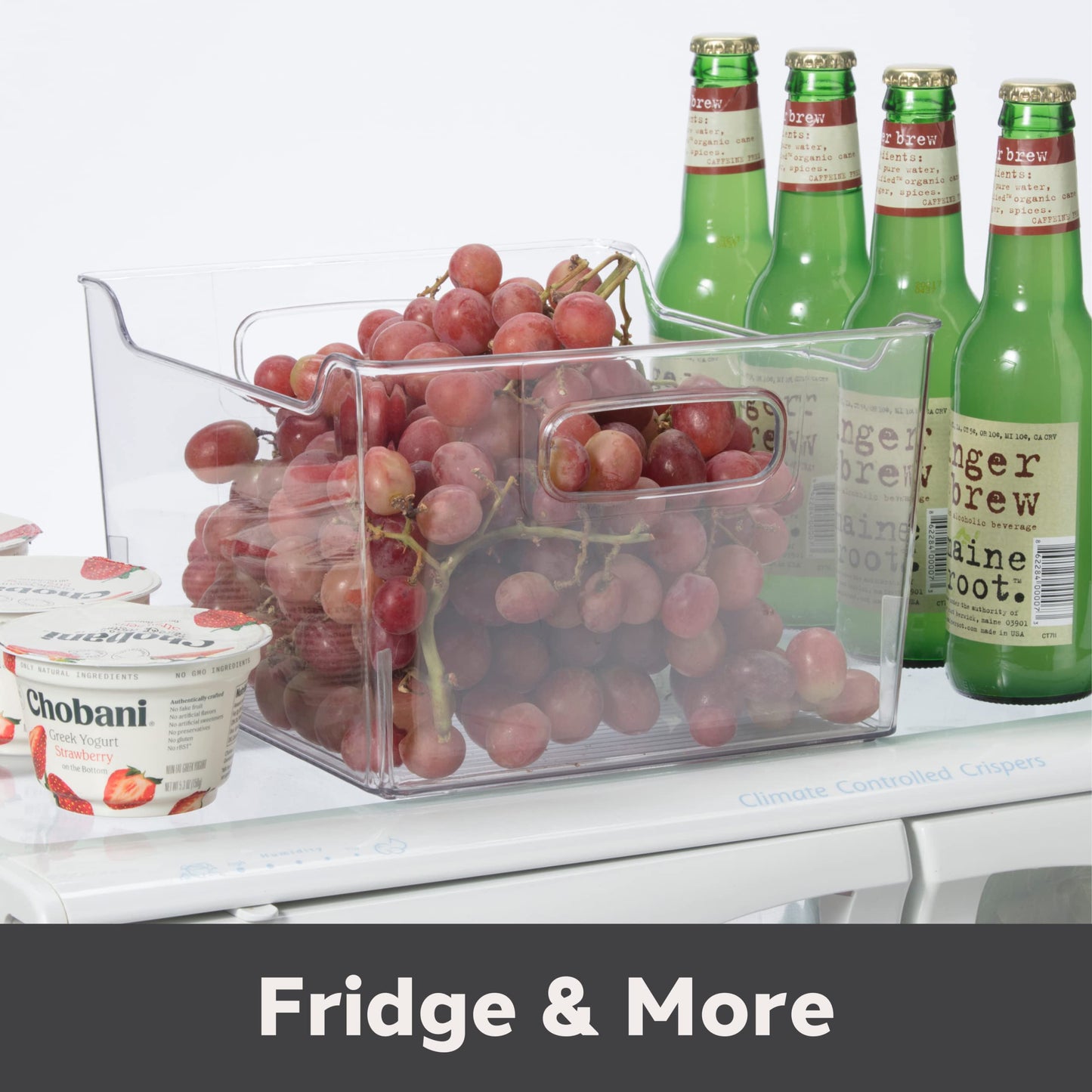 Oggi Storage Bin With Handles - Deep (9.75" x 9" x 6") - Ideal for Kitchen Organization, Pantry Storage, Fridge Organizing, Clear