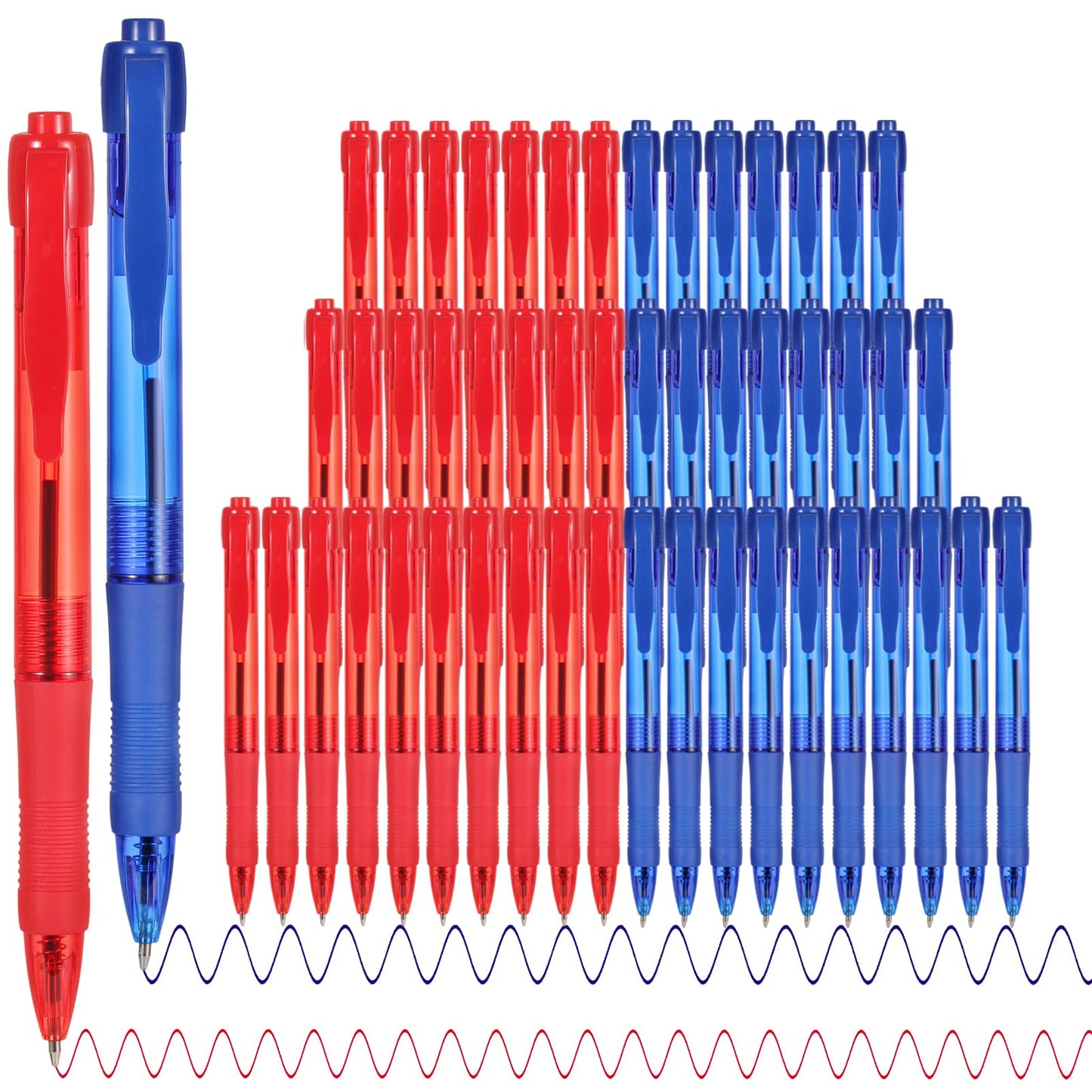 deegtran Pens Bulk, 50 Pack No Bleed Blue & Red Ink Click Pens with Soft Grip, Wholesale Retractable Ballpoint Pens for Office School, Medium Point Smooth 1.0MM