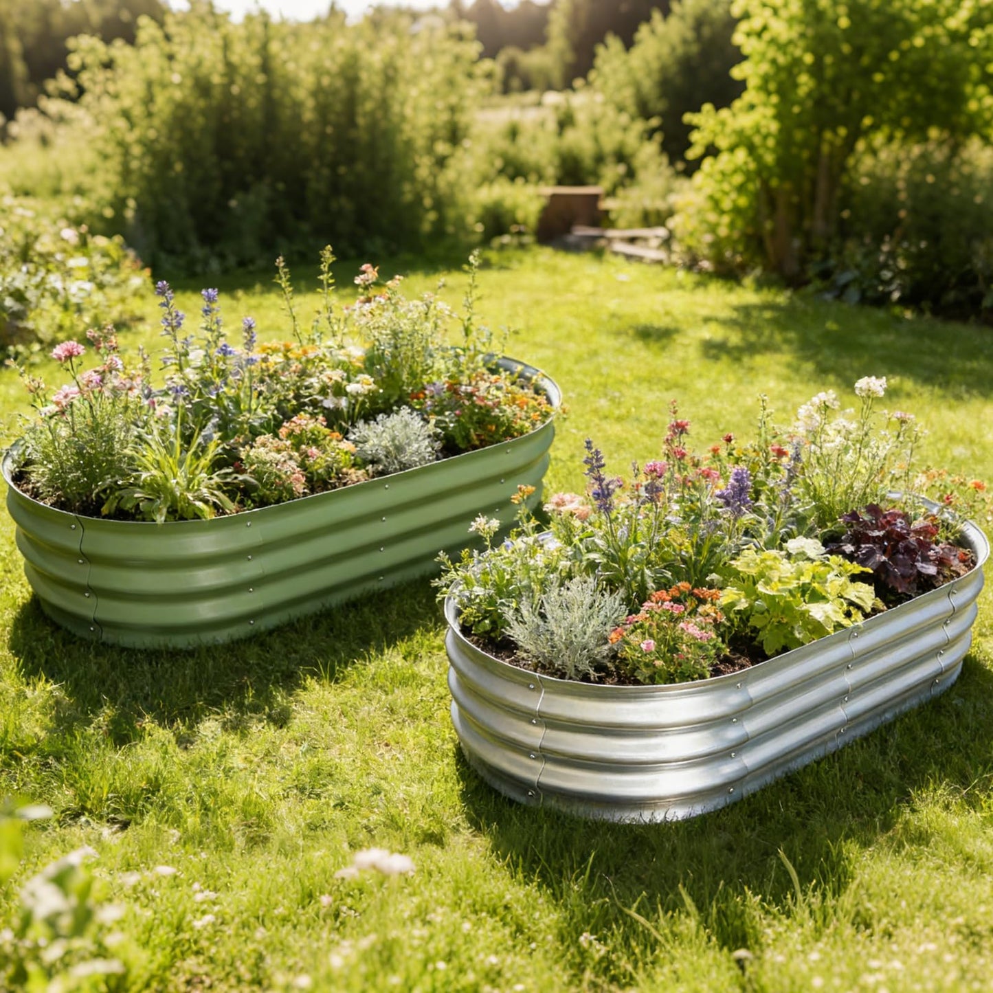 AmazStove Galvanized Raised Garden Bed Kit, 2-Pack 4x2x1 FT & 2-Pack 6x3x1 FT Planter Garden Boxes Outdoor, Oval Large Metal for Vegetables Fruits, Flowers Planter Boxes, Easy Assembly Garden Bed Kit