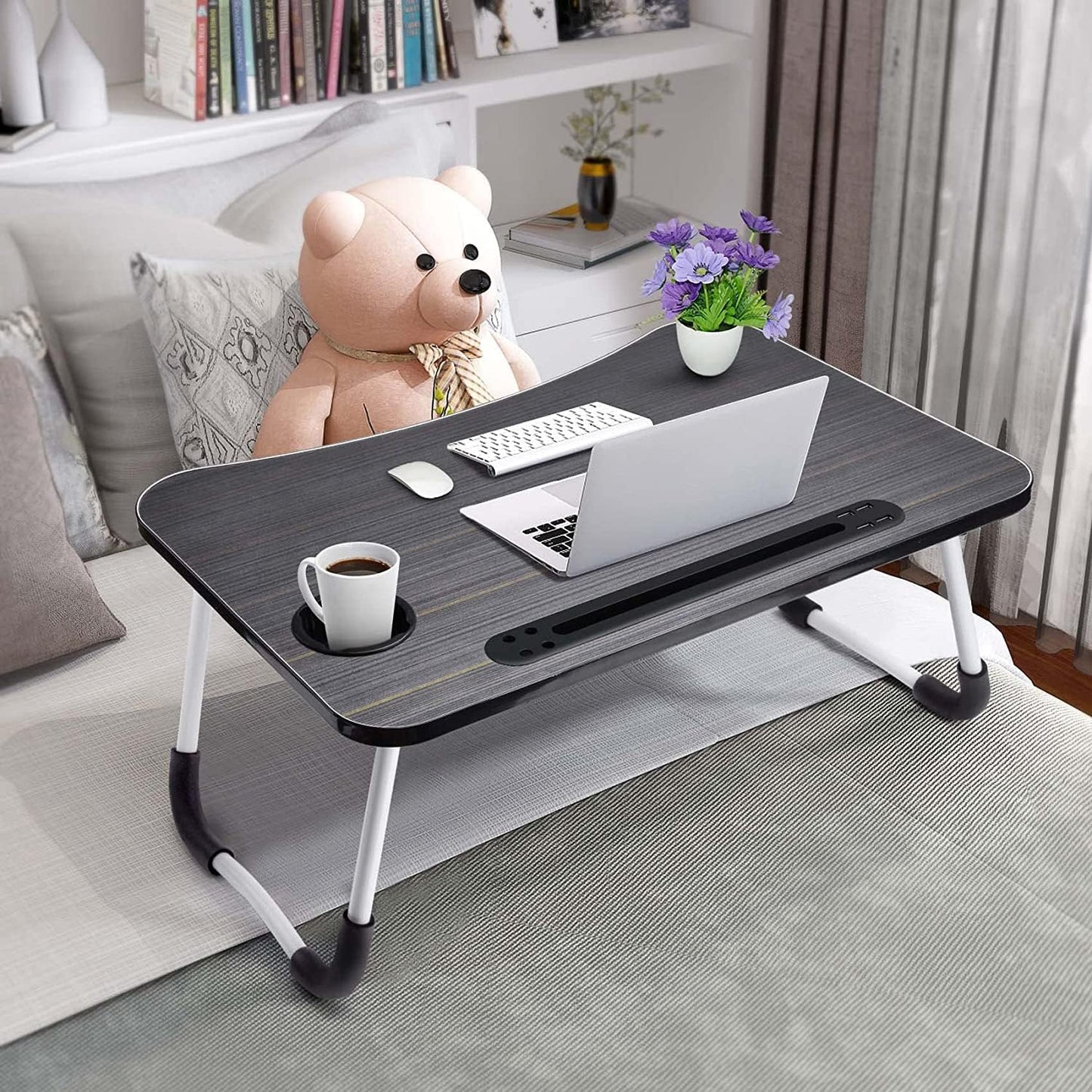 MAVOCRAFT Laptop Desk for Bed - Lap Desk for Sofa & Bed Desk - 23 x 15 Lap Tables for Adults & Kids - Suitable Tablet and Laptop Stand for Bed - Include iPad Slot and Cup Holder (Dark Grey)