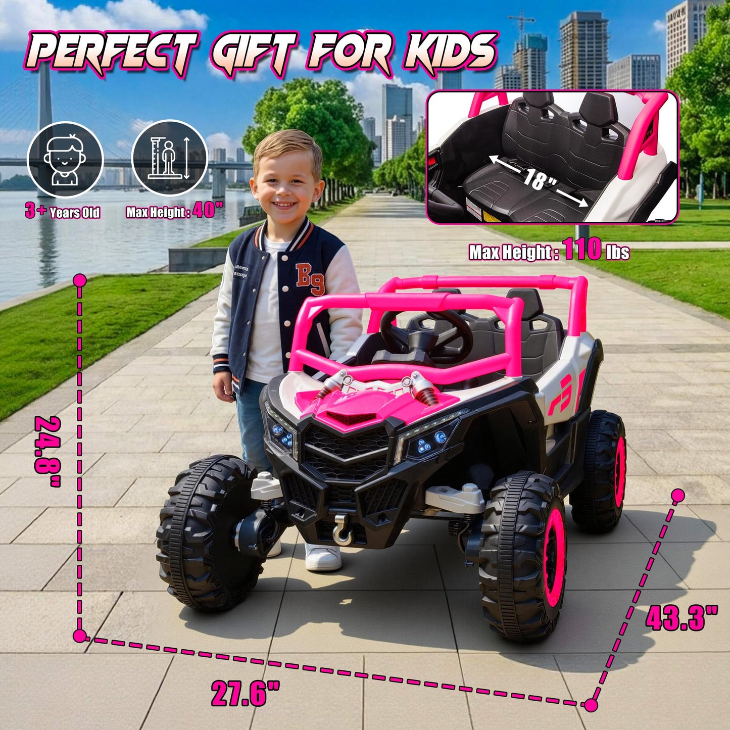 24V Ride On Car for Kids w/Remote Control, JOYRACER Battery Powered Off-Road UTV, 4x150W Motors,4 Shock Absorbers, 4.5 Mph Max Speed, Bluetooth, MP3, Lights, Electric Car for Big Kids