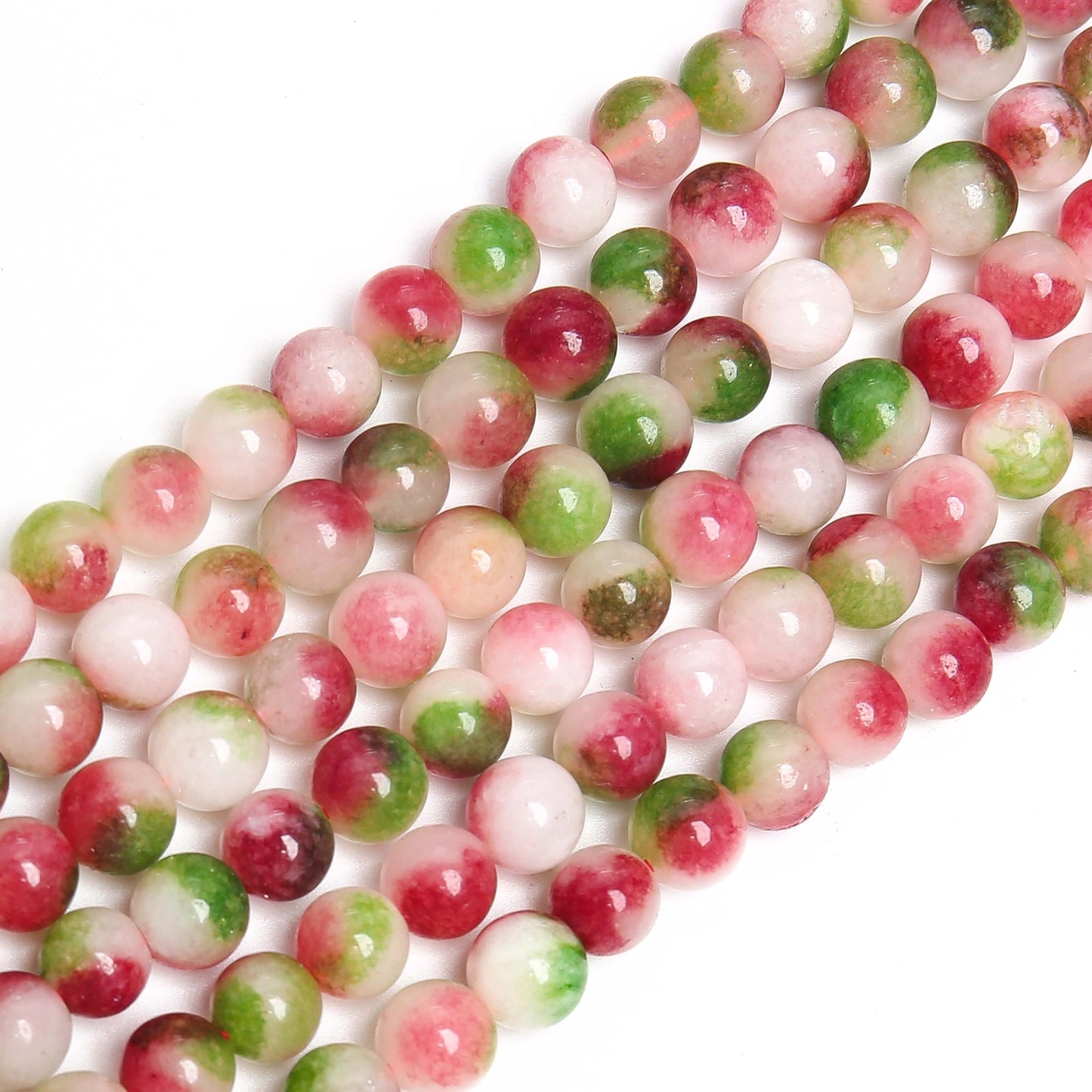 70PCS Natural 8MM Healing Gemstone, Watermelon Tourmaline Energy Stone Round Loose Beads, Semi-Precious Crystal Beads with Free Elastic String for Jewelry Making DIY