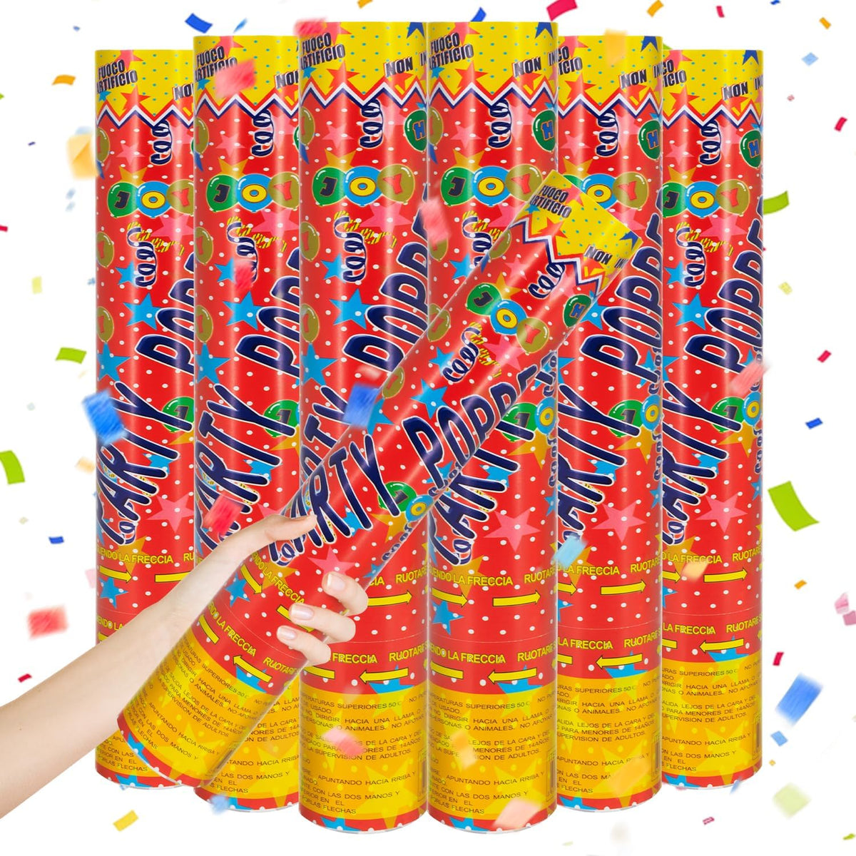 Confetti Cannon Multicolor Confetti Poppers 6 Pack Biodegradable Party Poppers 12 Inch Confetti Shooter Sticks for Wedding Graduation Birthday Engagement Anniversary Christmas New Year Celebration