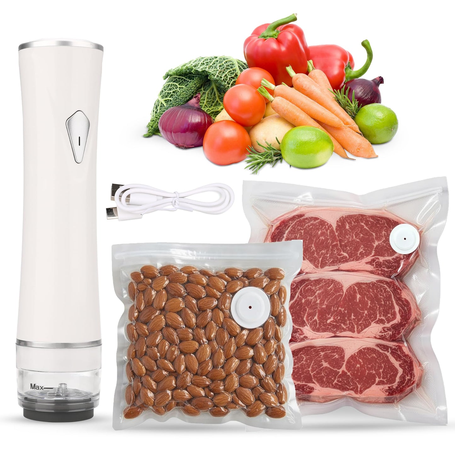 Handheld Vacuum Sealer for Food Storage - Vacuum Storage Bags and Machine - 30 Reusable Freezer Bags - USB Rechargeable - Mini Bag Sealer - Kitchen Gadgets for Meal Prep Essentials