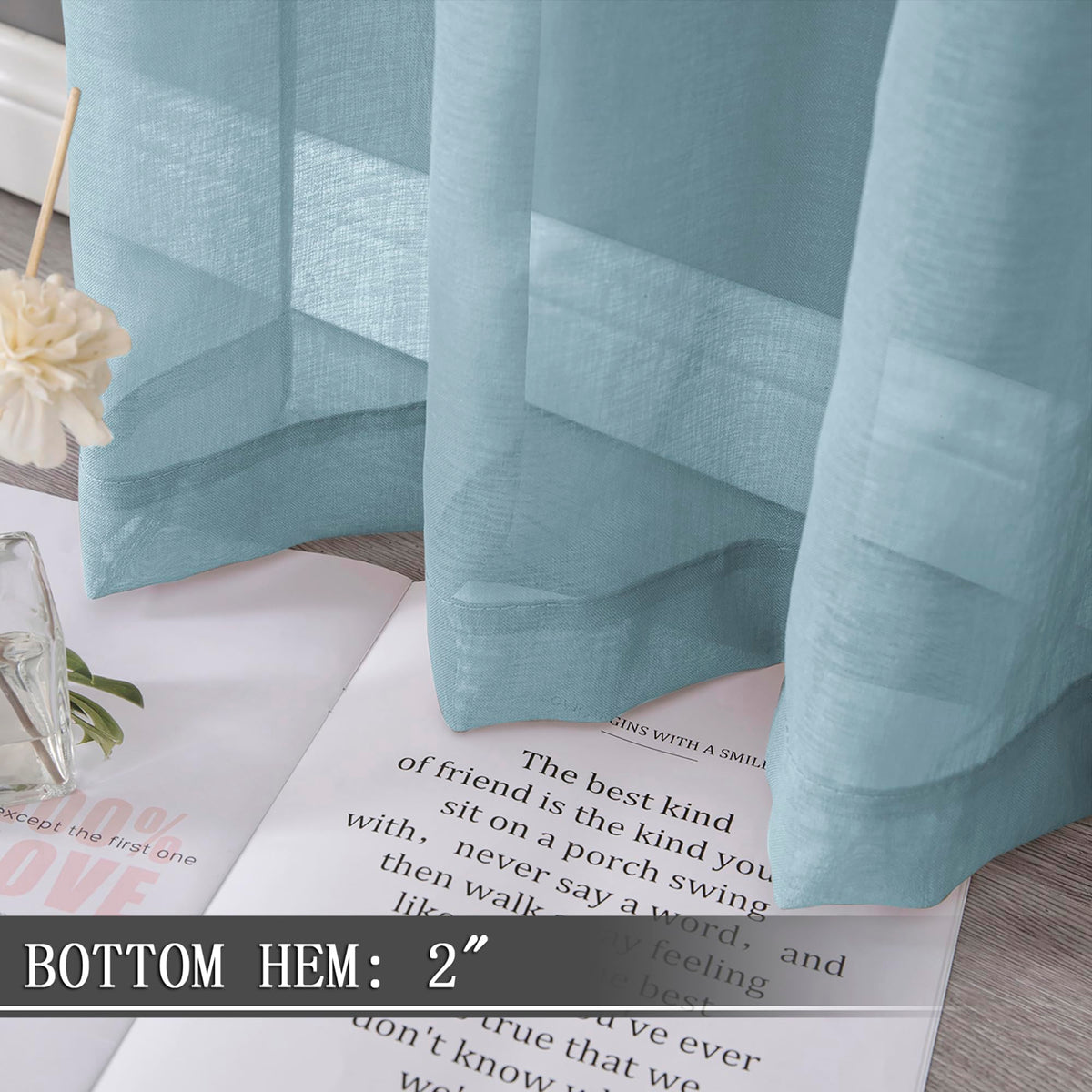 Short Sheer Curtains Linen Textured Living Room Curtain Sheers Light Filtering Rod Pocket Voile Curtains for Bedroom
