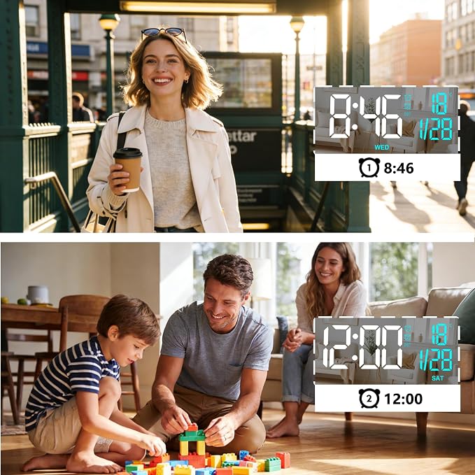 SZELAM Digital Clock,Alarm Clock Bedside,7.3'' Large LED Mirror with Date