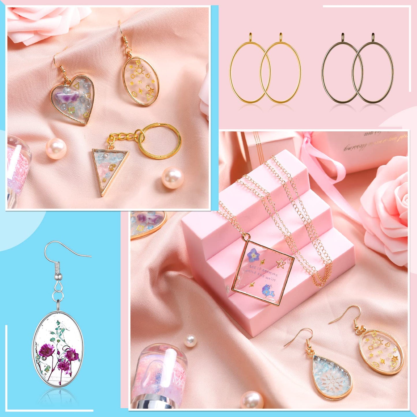 Inbagi 180 Pieces Open Bezels for Resin Jewelry Molds Making Kit Hollow Frame Pendants Assorted Geometric Frame Charms for Resin Casting Necklace Earring Making Supplies