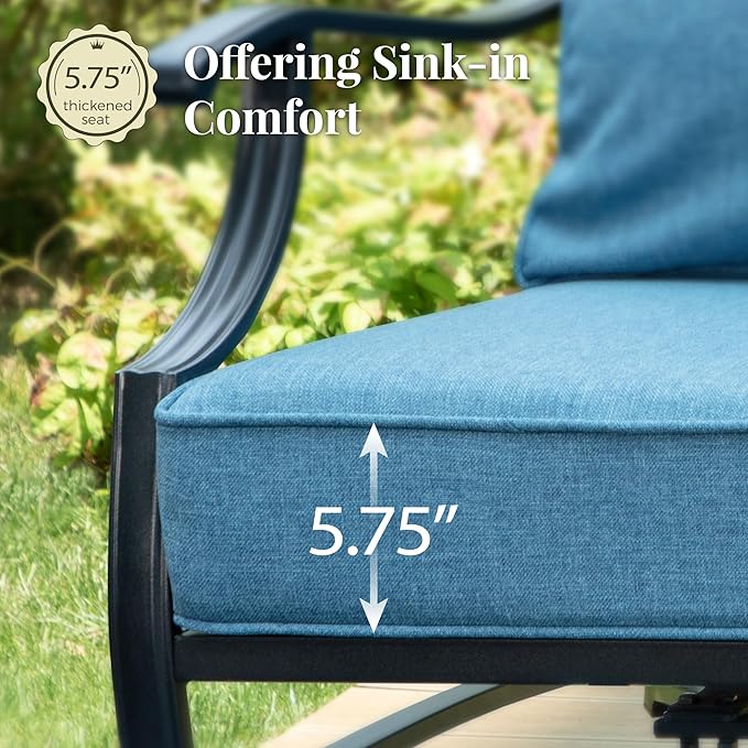 Patio Furniture Set 5 pcs, Outdoor Patio Furniture, 3-Seat Sofa, 2 Swivel Chairs, 2 Ottomans and 5.75" Extra Thick Cushion, Conversation Set for Backyard Deck,Navy Blue
