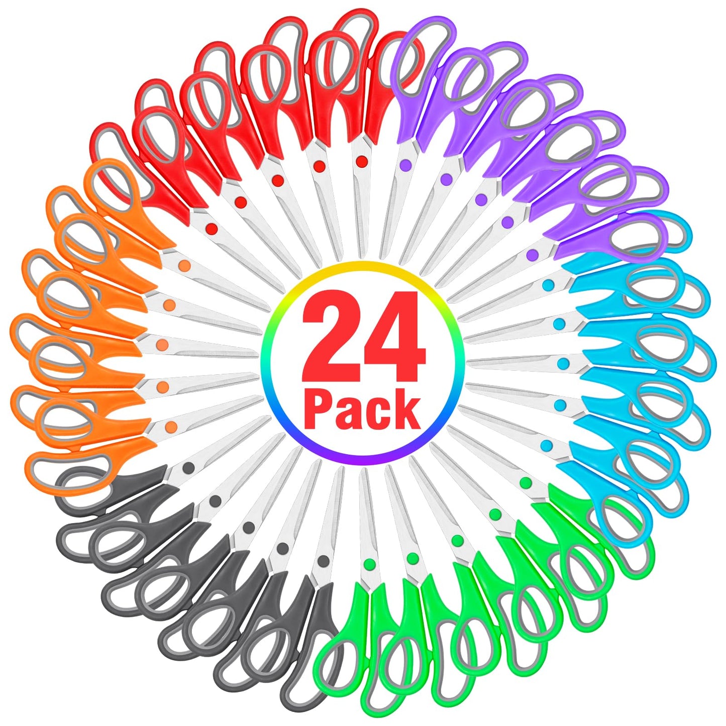 24 Packs Scissors Bulk, 8 Inch Scissors All Purpose Sharp Sewing Fabric Shears for Office Home School Supplies, Middle/High School Student Teacher Classroom Craft Scissor, Comfort Right/Left Handles