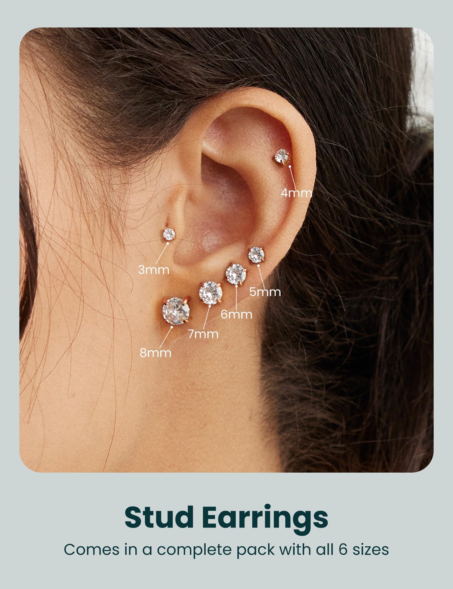 6 Pairs Hypoallergenic Cubic Zirconia Earrings Surgical Steel Flat Back Studs for Cartilage, Screw Back Fashion Jewelry