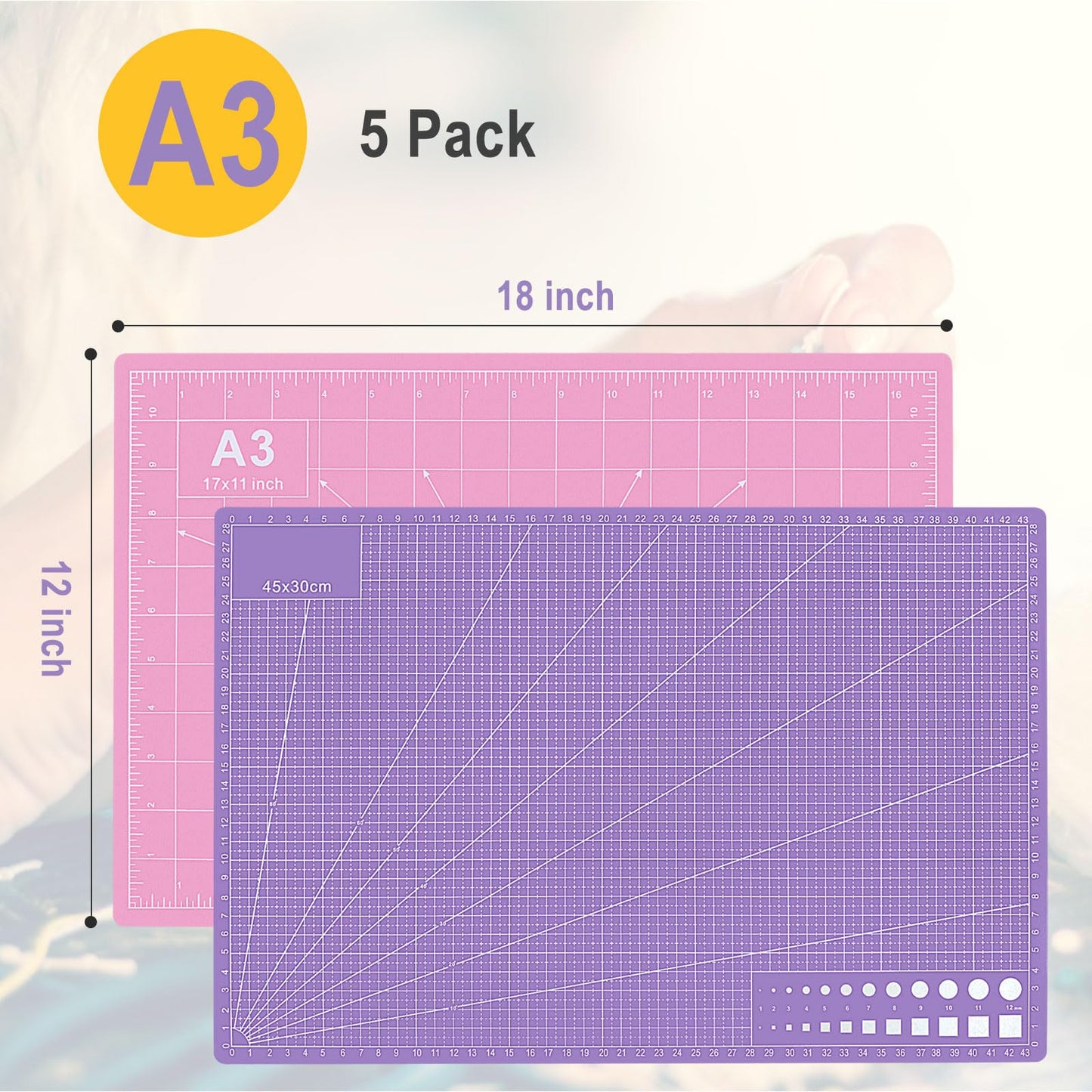 5 PCS Self Healing Cutting Mat 12" x 18": Sewing Rotary Cutting Mat for Crafts and Fabric Sewing Scrapbooking Quilting and Precision Cutting Purple & Pink Design (5, Purple & Pink)