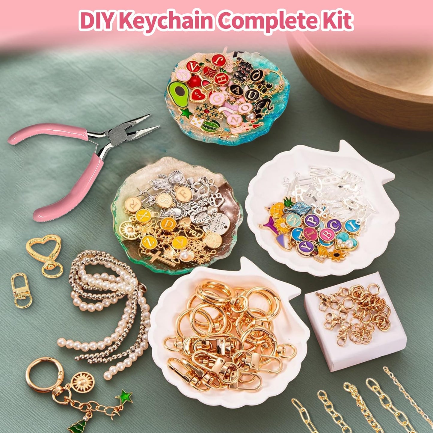 432Pcs Charms Lip Gloss Keychain Making Kit, DIY Craft Supplies with 25 Keychains Clips 25 Extender Chain 175 Charm Jewelry Plier, DIY Keychains Kit, for Keychain Making Supplies DIY Crafts (432Pcs)