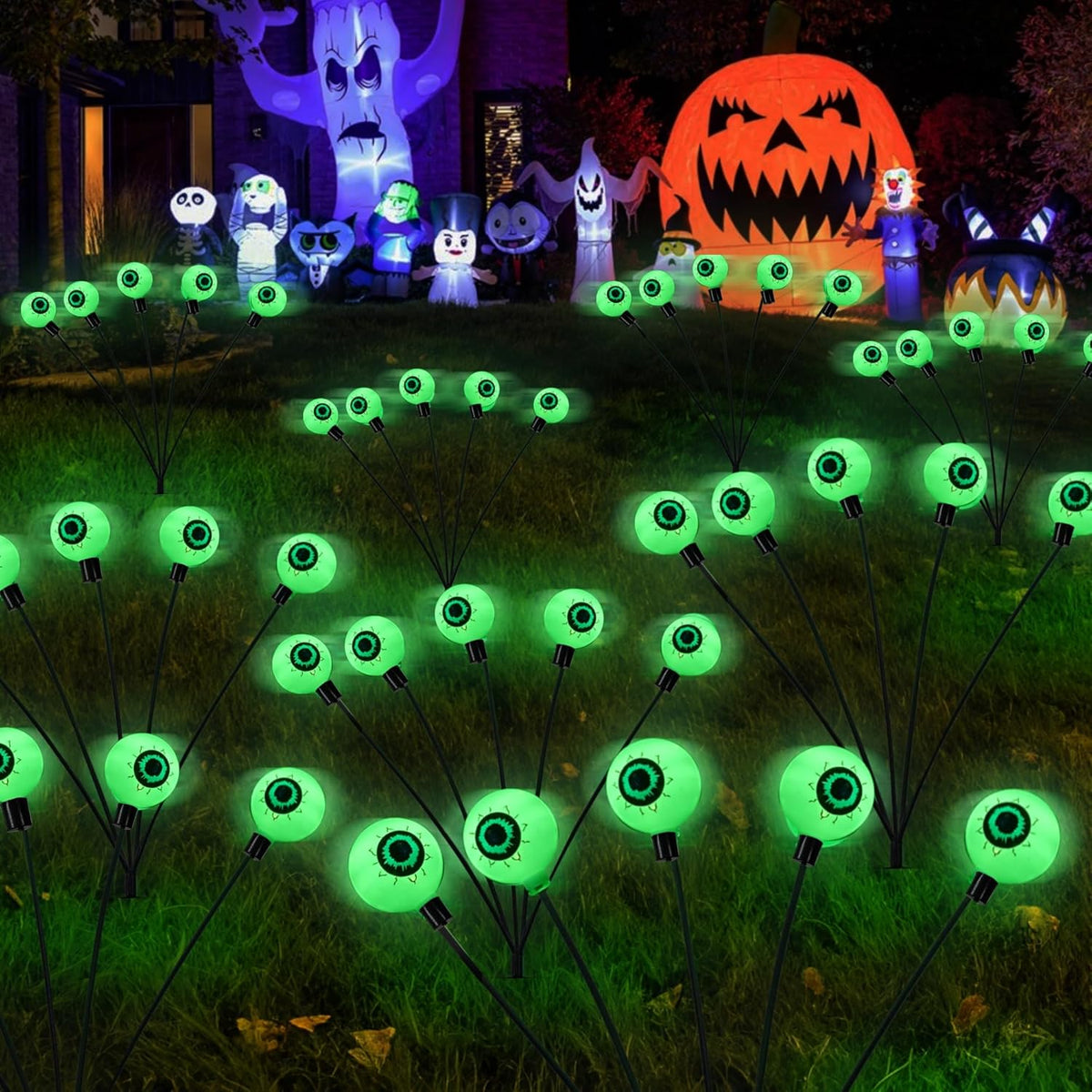 Dazzle Bright Halloween Decorations Outdoor, 2 Pack 12LED Solar Eyeball Pathway Lights, Scary Waterproof Solar Green Firefly Lights for Garden Lawn Yard Decor