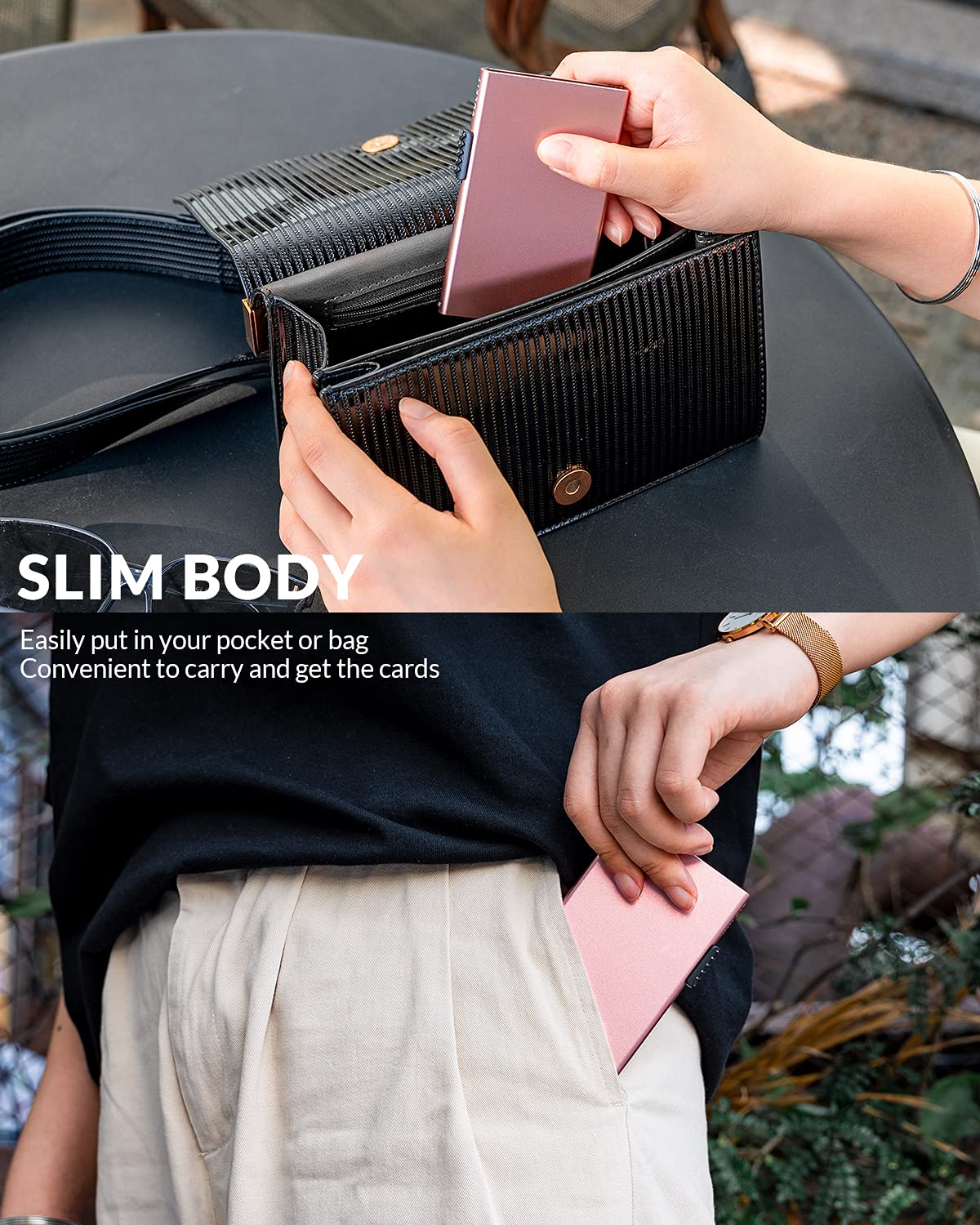 VULKIT Minimalist Credit Card Holder Pop Up Cards RFID Protection Slim Metal Wallet