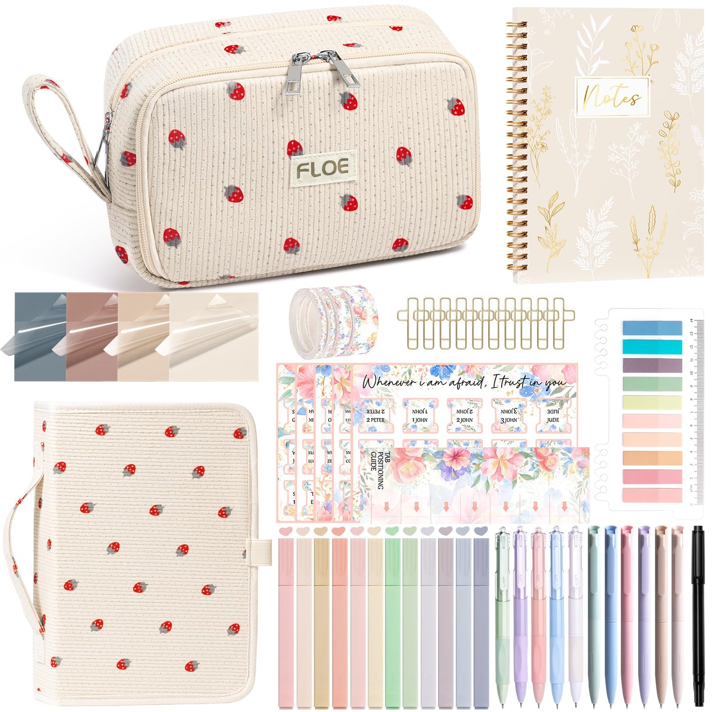 Bible Study Supplies Journaling Kit for Women with Bible Cover Case, Mothers Day Christian Gifts for Women Mom, Bible Study Tools Accessories Set w/Highlighter Pen, Pencil Case Notebook Annotation Kit