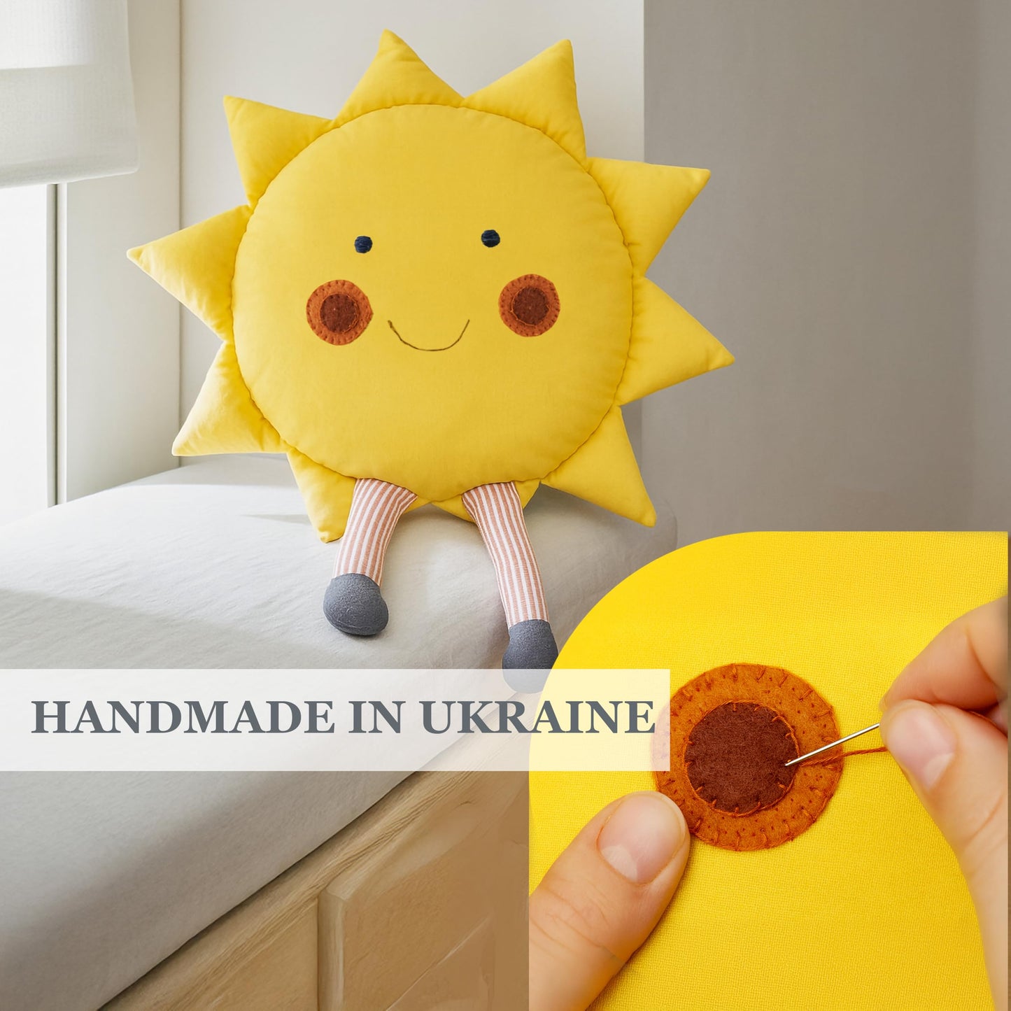 Art Capsula Sun Shaped Decorative Pillow – Boho Nursery Decor & Sunshine Room Accent – Handmade 100% Cotton Cushion (Mustard Yellow)