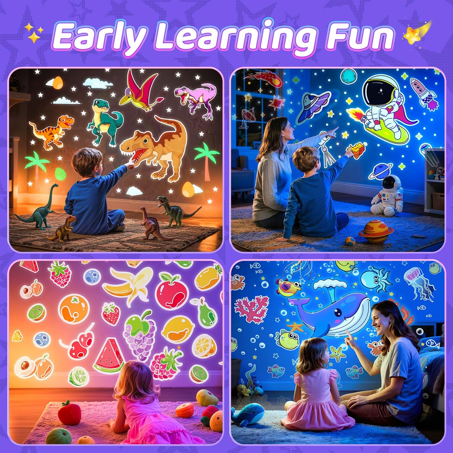 One Fire Dinosaur Night Light Projector, with 15 Films & Bluetooth Music and Remote-Controlled Dino Night Light, Rechargeable Star Projector for Kids, Dino Decor Dinosaur Gifts for Boys.