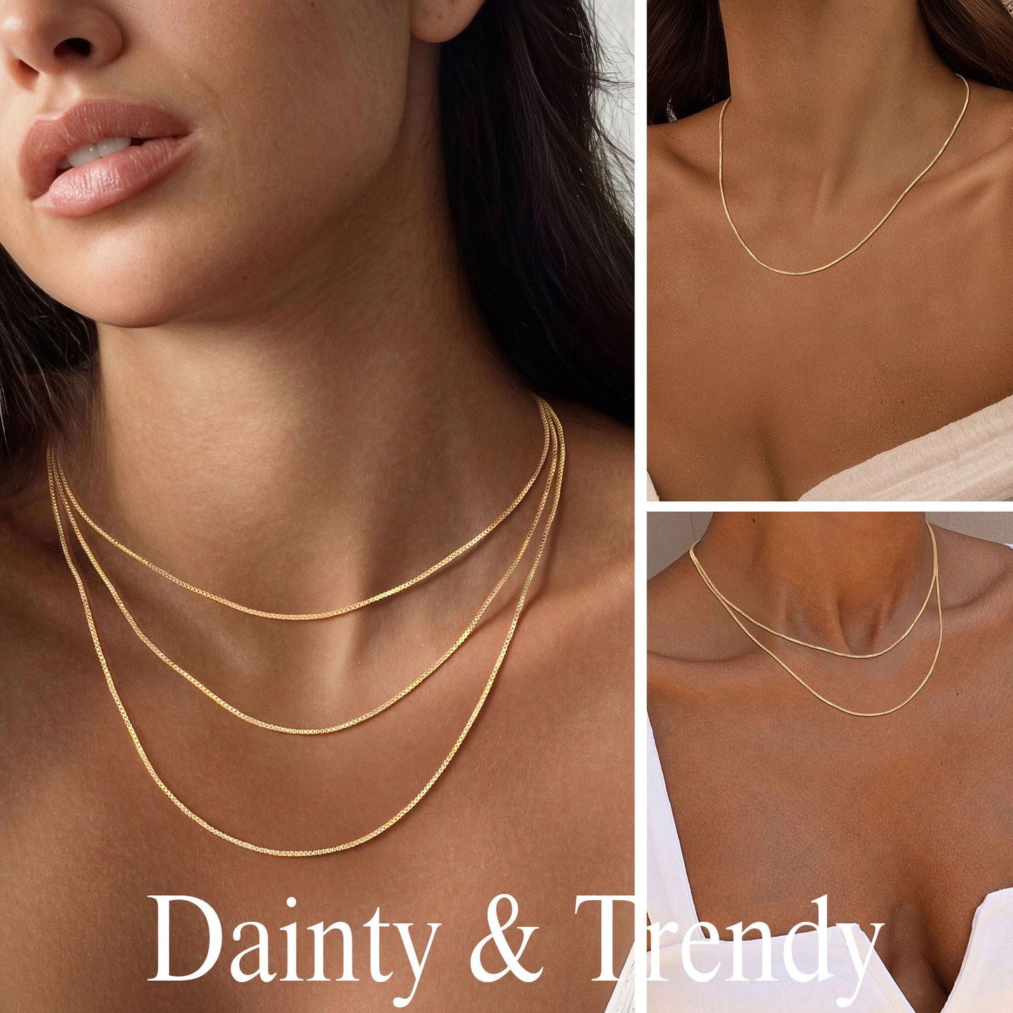 Yoosteel Layered 14k Gold Plated Necklace for Women,Dainty Thin Box Chain Choker Necklaces Set Stack Trendy Jewelry Gifts for Women