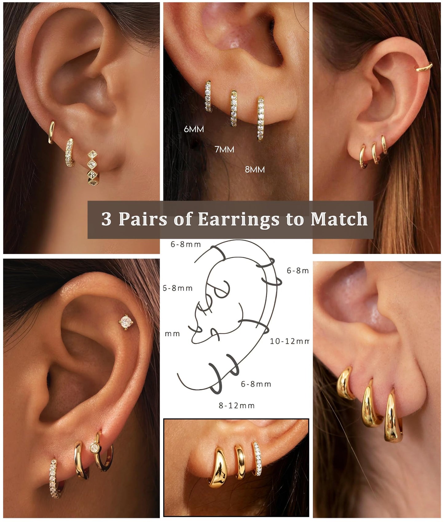 DORANA Small Gold Hoop Earrings Set for Women Gold Huggie Earrings Non Tarnish Small Cartilage Hoops Stackable Earring Stacks Sets for Multiple Piercing