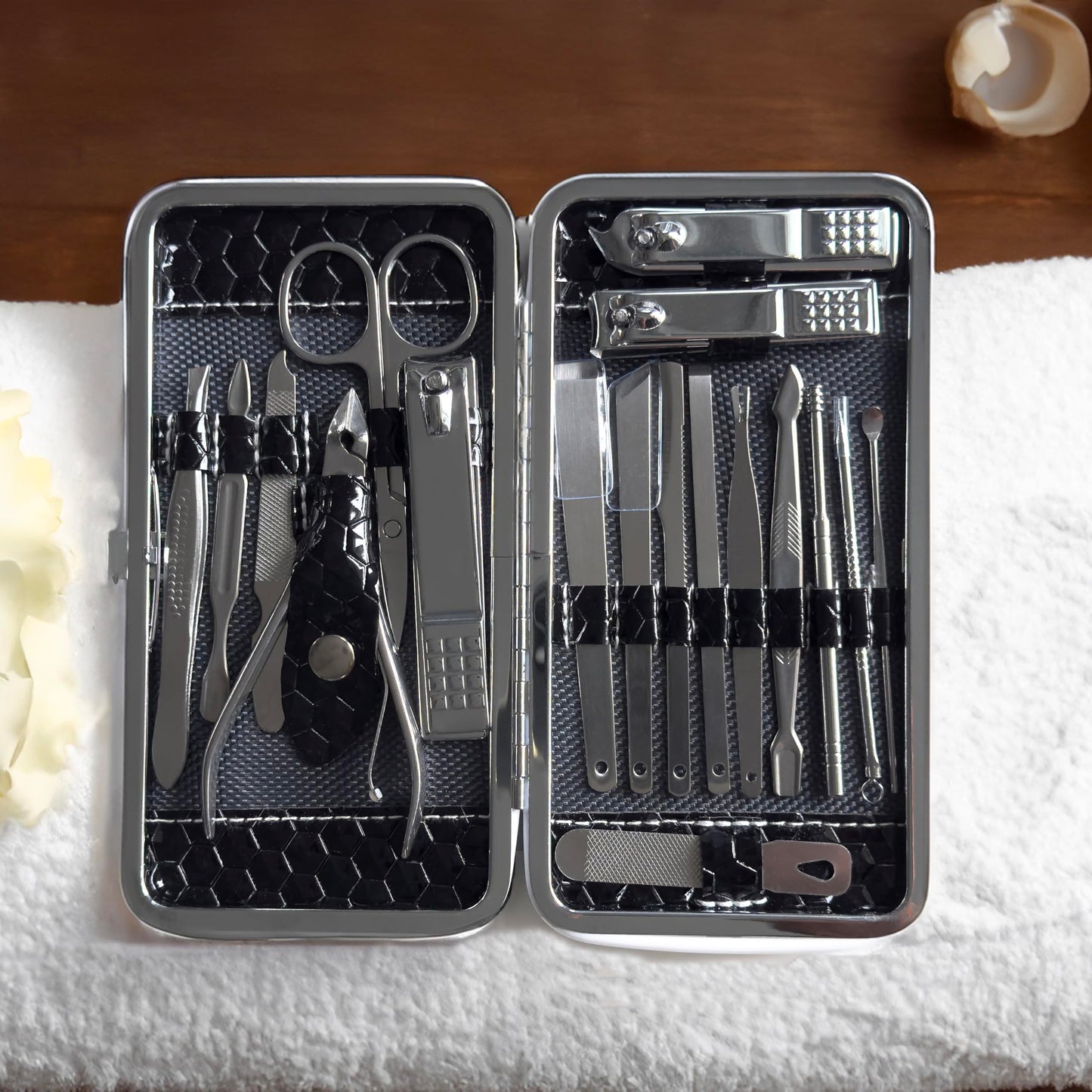 Jaws Podiatry Nail Clippers Set, 18-in-1 Manicure Pedicure Kit - Durable Stainless Steel, Cuts Thick Nails Easily, Lightweight for Travel, Gift-Ready Luxury Case, Silver