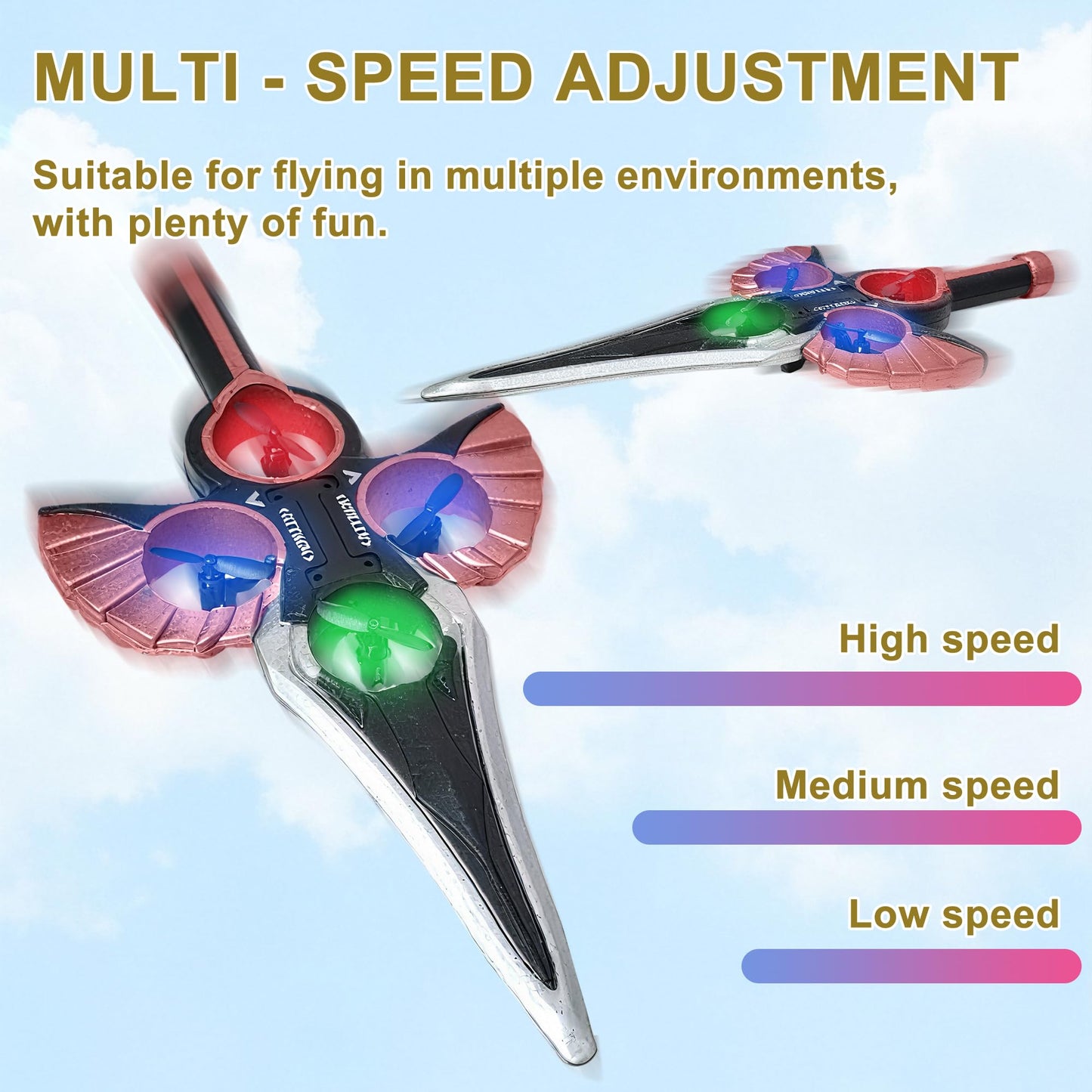 Virellia Flying Sword RC Airplane, Gesture Control Airplanes for Kids Adult 8-16, Remote Control Drone with Light, 360° Flip Fighter Jet Toy, Gravity Sensing, Stunt Roll, Gift for Boy Girl, Rose Gold