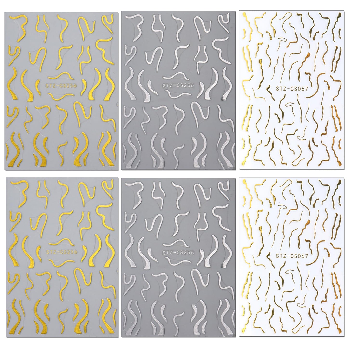 TailaiMei 6 Sheets Golden Line Nail Stickers, 3D Design Self-Adhesive Nail Art Decals for DIY Nail Decorations (502)