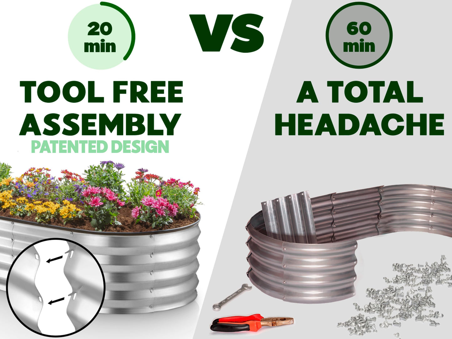 Plant & Plot Galvanized Raised Garden Beds Outdoor // 6×3×1 ft (2-Pack) Planter Raised Beds for Gardening, Vegetables, Flowers // Large Metal Garden Box // Patented Tool-Free Design (Silver)