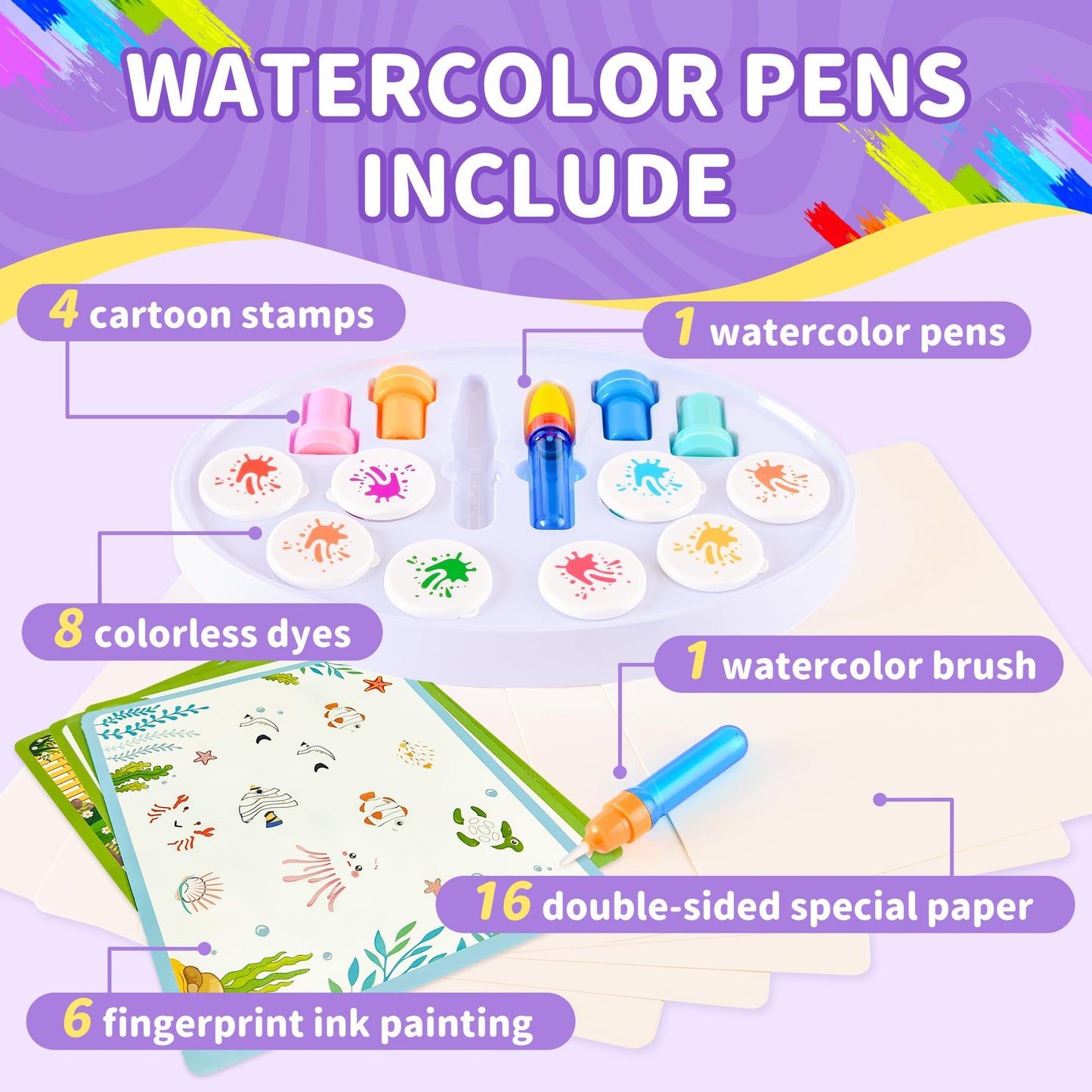 MINDNOOK Magic Brush Painting Set for Kids, Mess Free Art Station with Color-Changing Brush for Creative Learning at Home & School, Gift for Toddlers Ages 3,4,5,6,7,8,9