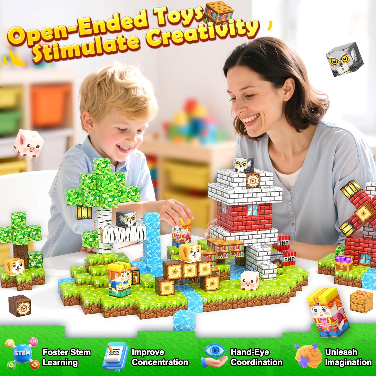 100 PCS Magnetic Blocks Toys, Build Mine Magnet World Set, Magnetic Tiles Building for Boys & Girls Age 4-8 5-7, STEM Montessori Sensory Toys for Toddlers Kids Gifts