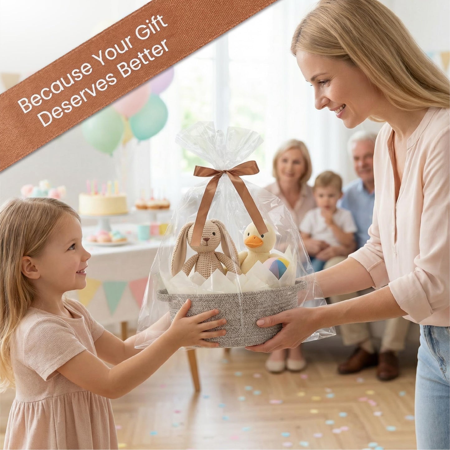 VIRETH HAUS 6 Pack Small Woven Baskets with Gift Bags, Ribbons, Wrap Tissue Papers – Gift Baskets Empty to Fill for Valentines, Baby Shower, Easter, Christmas Day, Decorative Storage Bins for Toys
