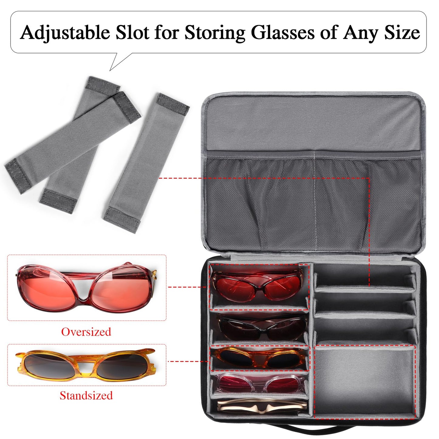 Bukere Sunglasses Organizer Case, 12 Adjustable Slots for Multiple Pairs Eyeglasses, Travel Glasses Holder Storage Box