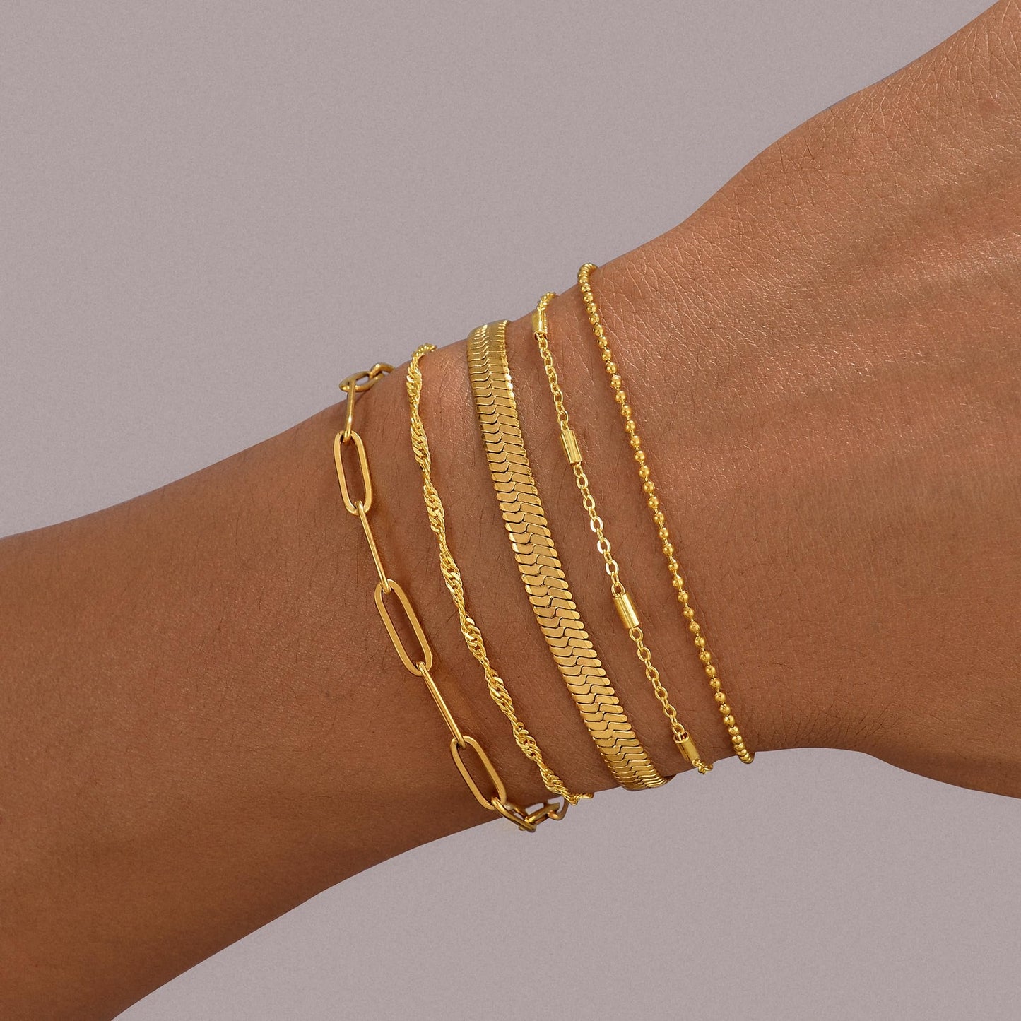 Striviio Gold Bracelets for Women, 14K Gold Plated Stackable Bracelet Stack Set Adjustable Charm Paperclip Chain Snake Link Layered Waterproof Jewelry Sets Gifts