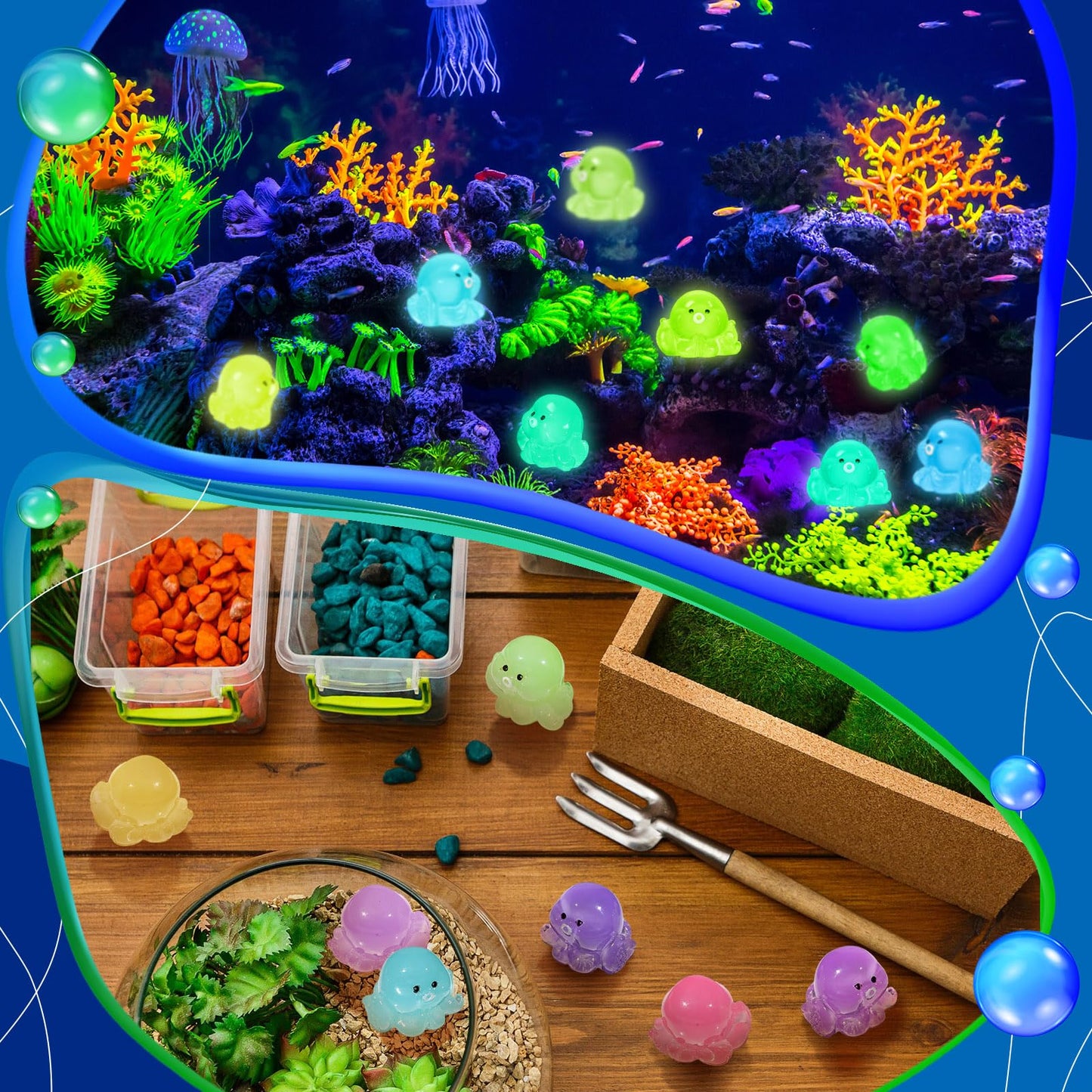 Liliful 160 Pcs Glow in Dark Luminous Miniature Garden Accessories, Mini Resin Octopus Luminous Micro Landscape Octopus Miniature Figures for DIY Kit Christmas Birthday Gifts Decoration