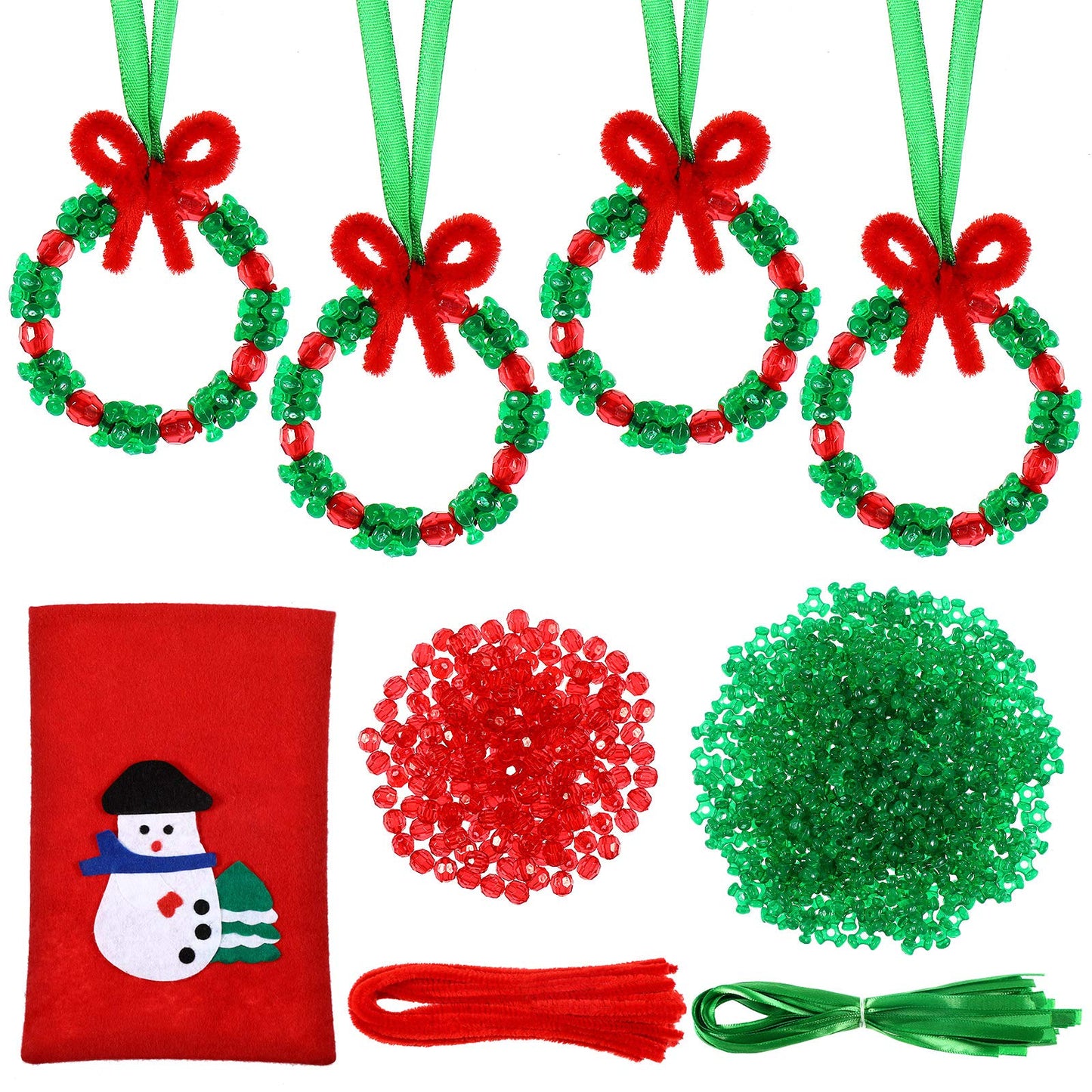 WILLBOND 30 Set Christmas Craft for Adults 1100 Pcs Tri Beads Ornaments Kit with Gift Bag Pipe Cleaner Xmas DIY Wreath & Tree Hanging Decorations for Party Supplies