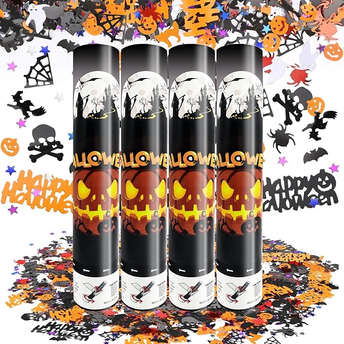 4 Pack Halloween Confetti Poppers – 12-Inch Party Poppers That Bring the Surprise to Any Halloween Celebration