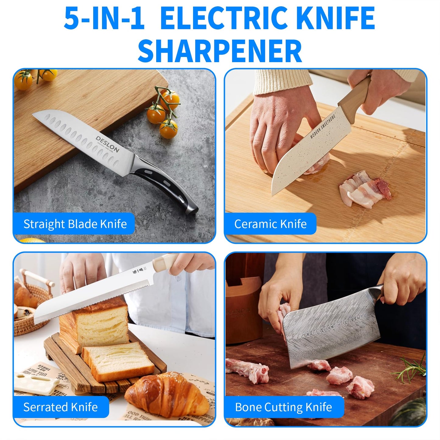 Professional 5-in-1 Electric Knife Sharpener with LCD Display,Scissor Sharpener with 3-Speed & 100% Diamond Abrasives - Precision Angle Guides for Straight, Serrated, Cleaver & Kitchen Scissors