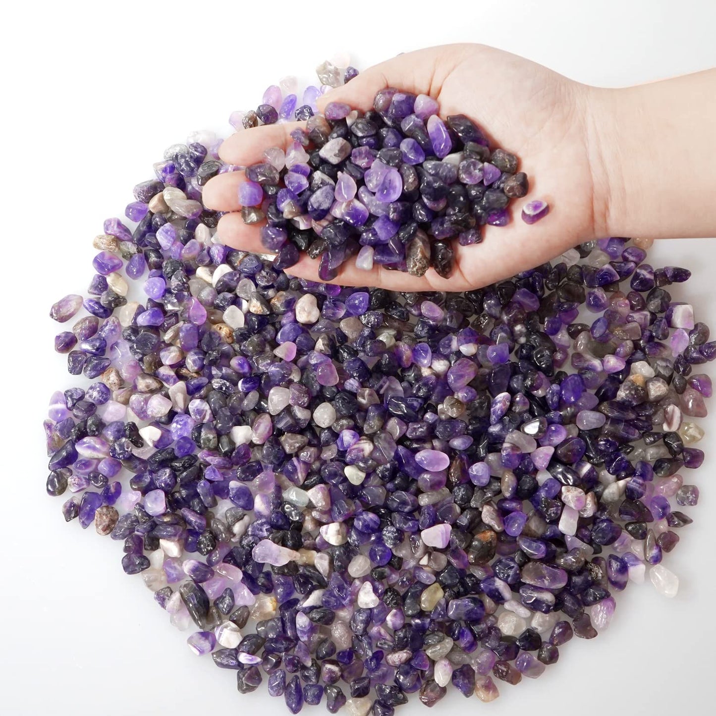 gemshan 2lb Amethyst Chips Natural Crushed Crystal Chip Bulk 7mm-9mm Tumble Healing Crystal Stone for Aquarium Vase Plant Decoration Jewelry DIY