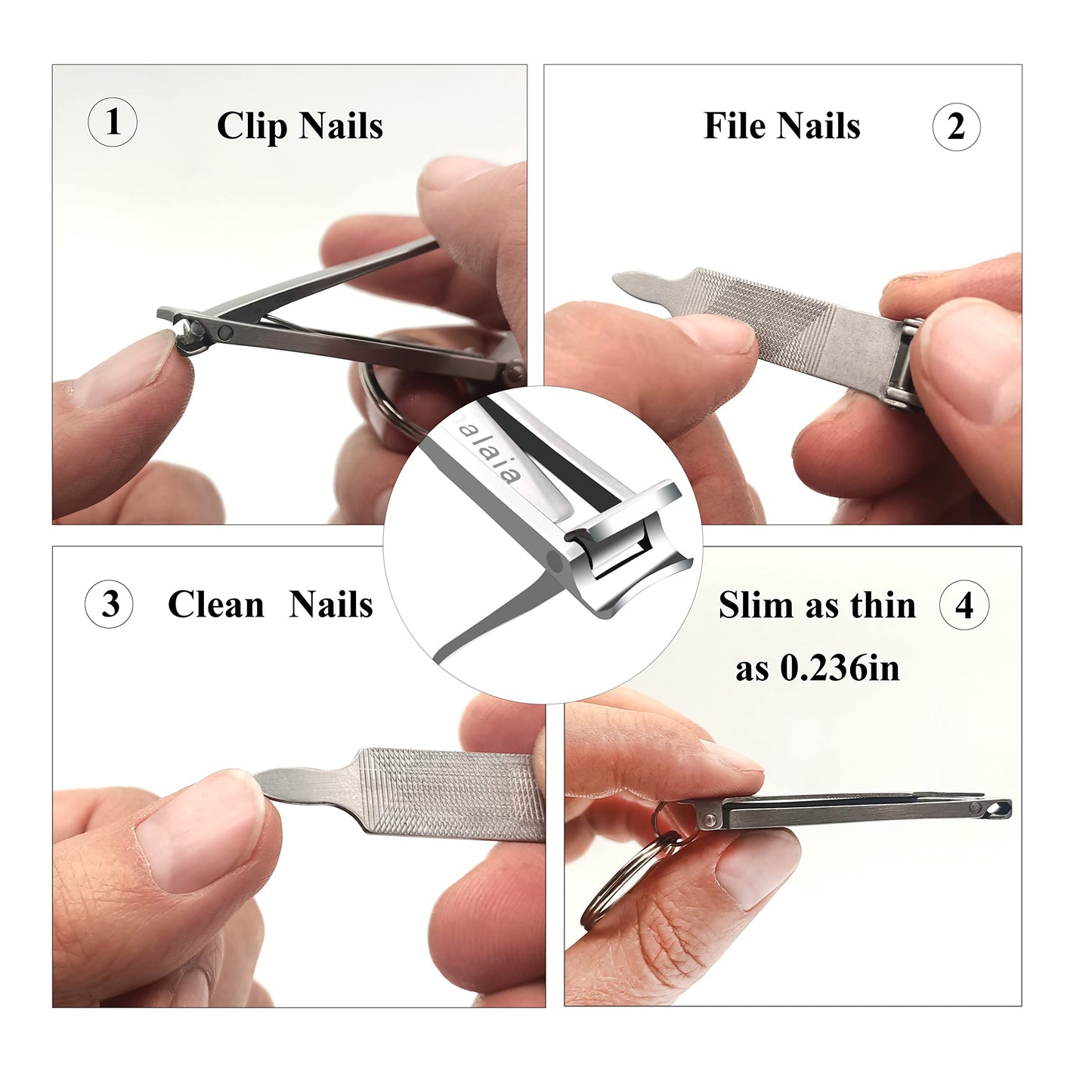 Ginalaia Stainless Steel Portable Nail Cutter，German Keychain Nail Clipper with File for Man and Women, Ultra Thin Flat Nail Clipper Perfect Use for Traveling、 Home 、 Office (Small, 2)