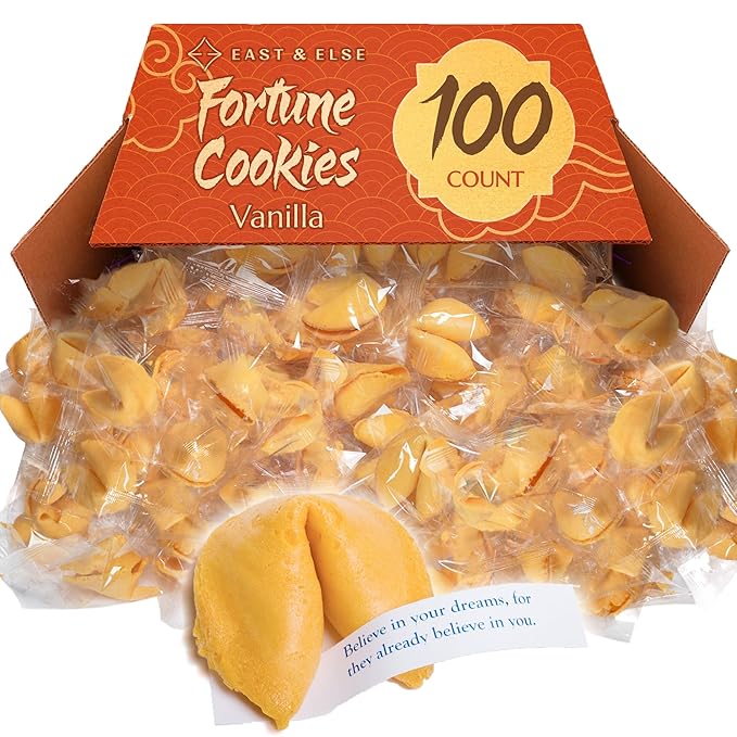 East and Else Fortune Cookies, Individually Wrapped, Vanilla Flavor, Premium Bulk Pack, Made in USA (100 Count)