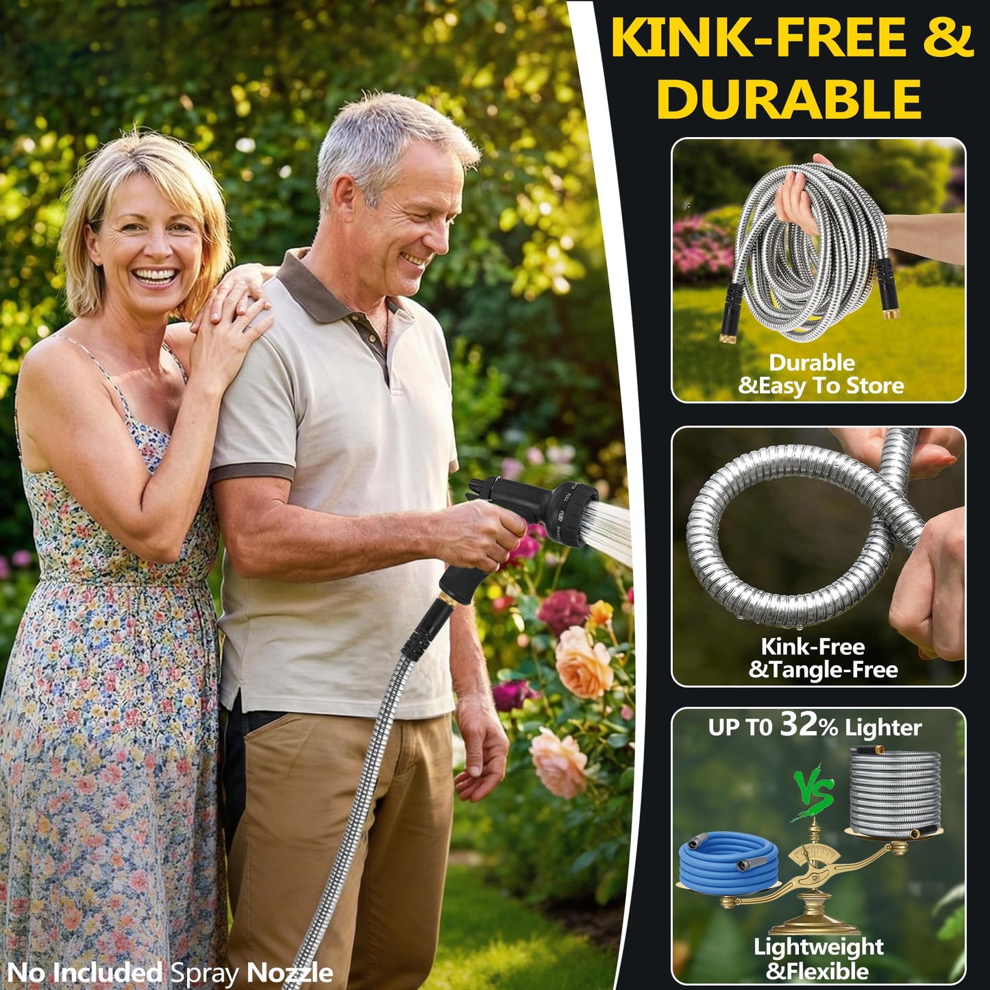 200 ft Stainless Steel Garden Hose - 2026 New Upgraded Metal Water hose - Flexible Water Hoses Pipes with Latex Core, 3/4" Solid Brass Connector - No-Expandable Watering Garden Hoses