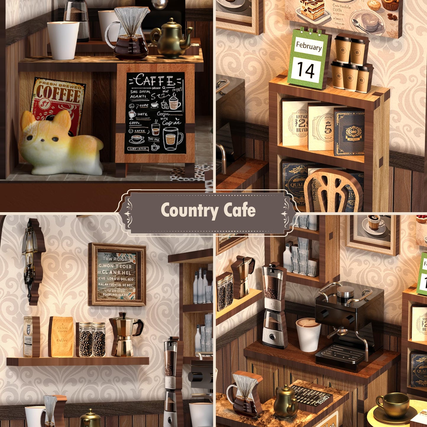 Soothee DIY Miniature Kit - 3D Puzzles for Adults & Teens, Book Nooks and Model Building Kits for Bookshelf Decor, Relaxing Craft & Unique Gift for Craft Lovers (Country Cafe)