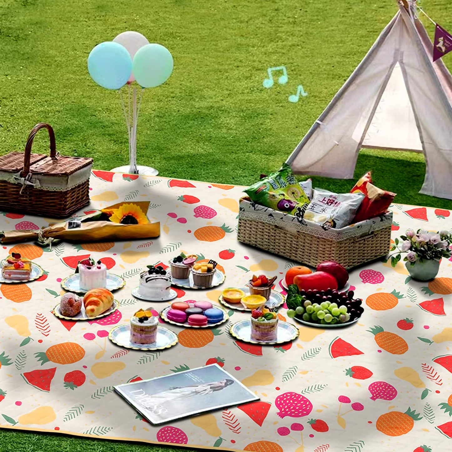 TaTalife Picnic Blankets, Portable Outside Baby Blanket, 3 Layer Picnic Mat for Camping, 79" x 59" Large Waterproof Sand Proof Camping Blanket, Lightweight Folding Portable Travel Blanket